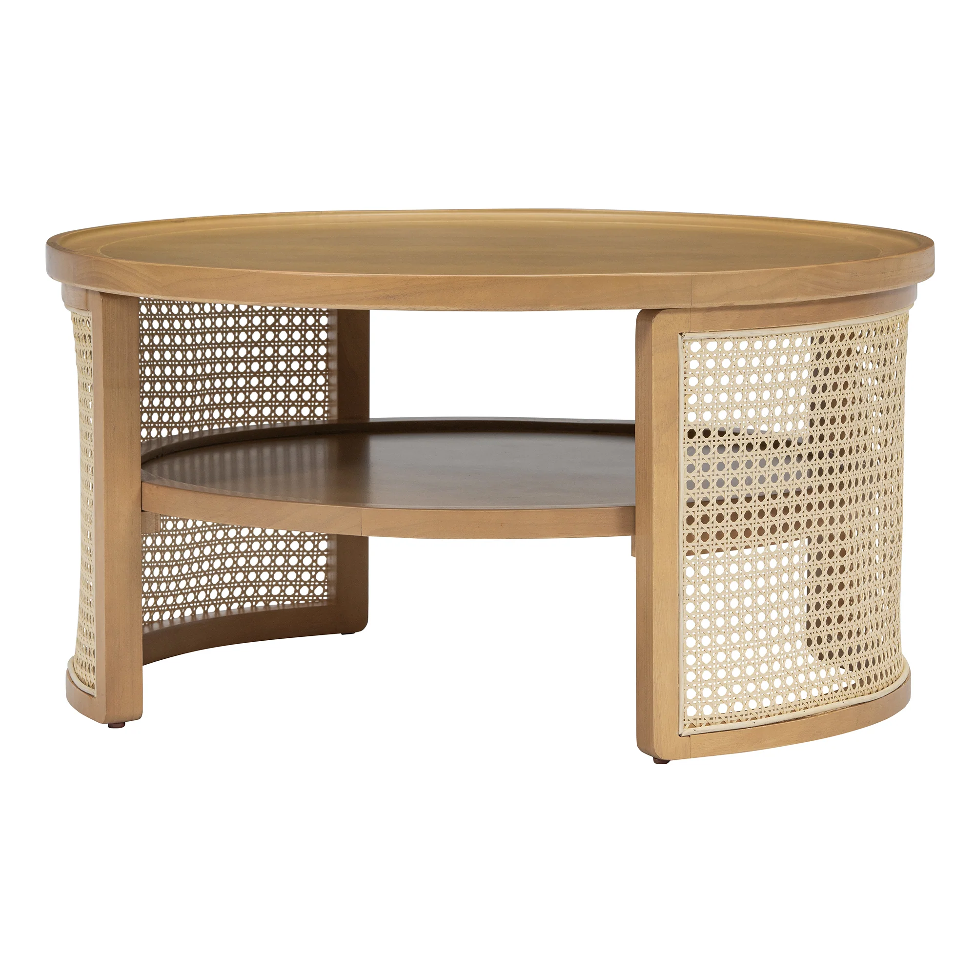 Walker Edison | Tiered Round Rattan Coffee Table with Storage