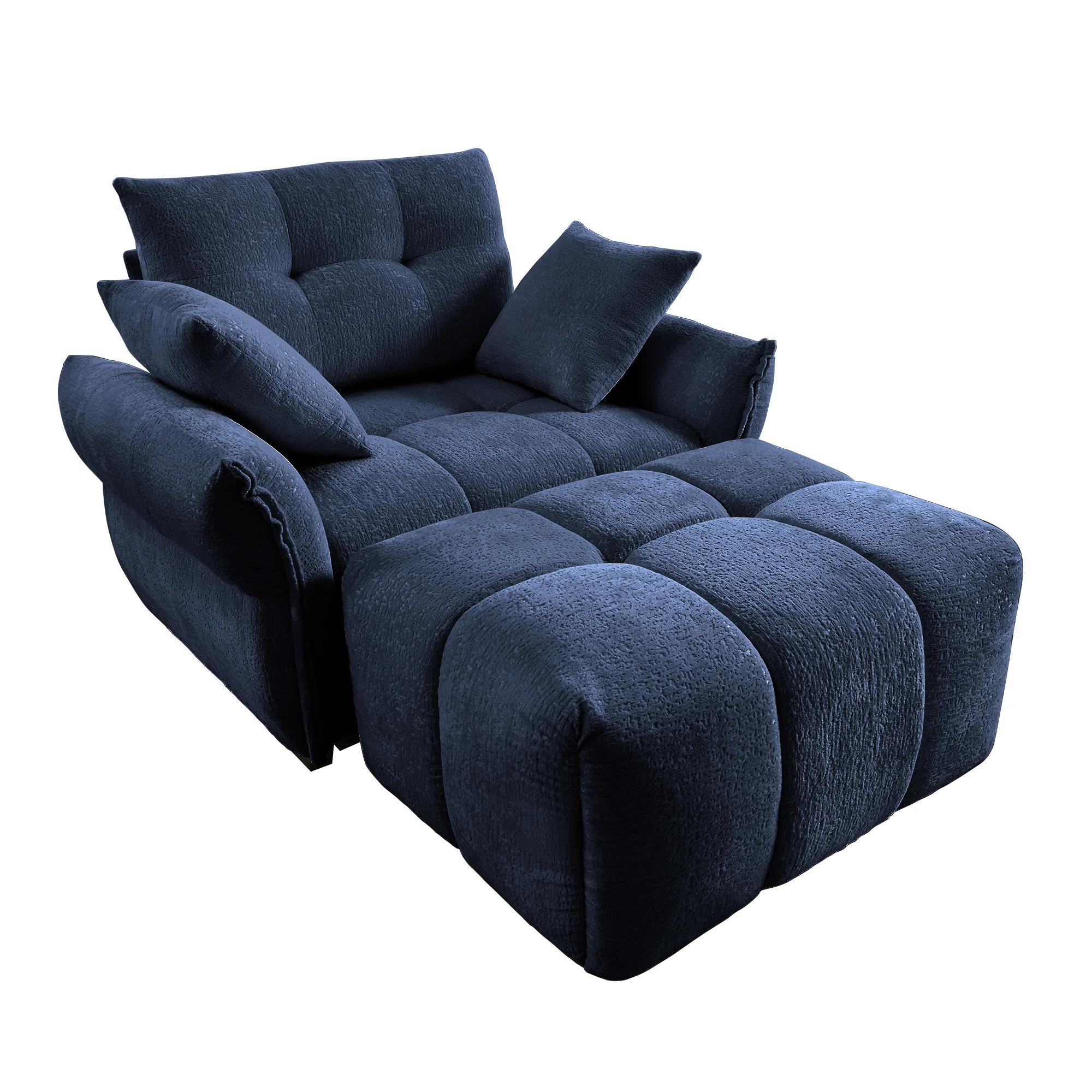 Walker Edison | Modern Ergonomic Blue Chenille Accent Chair with Ottoman Set