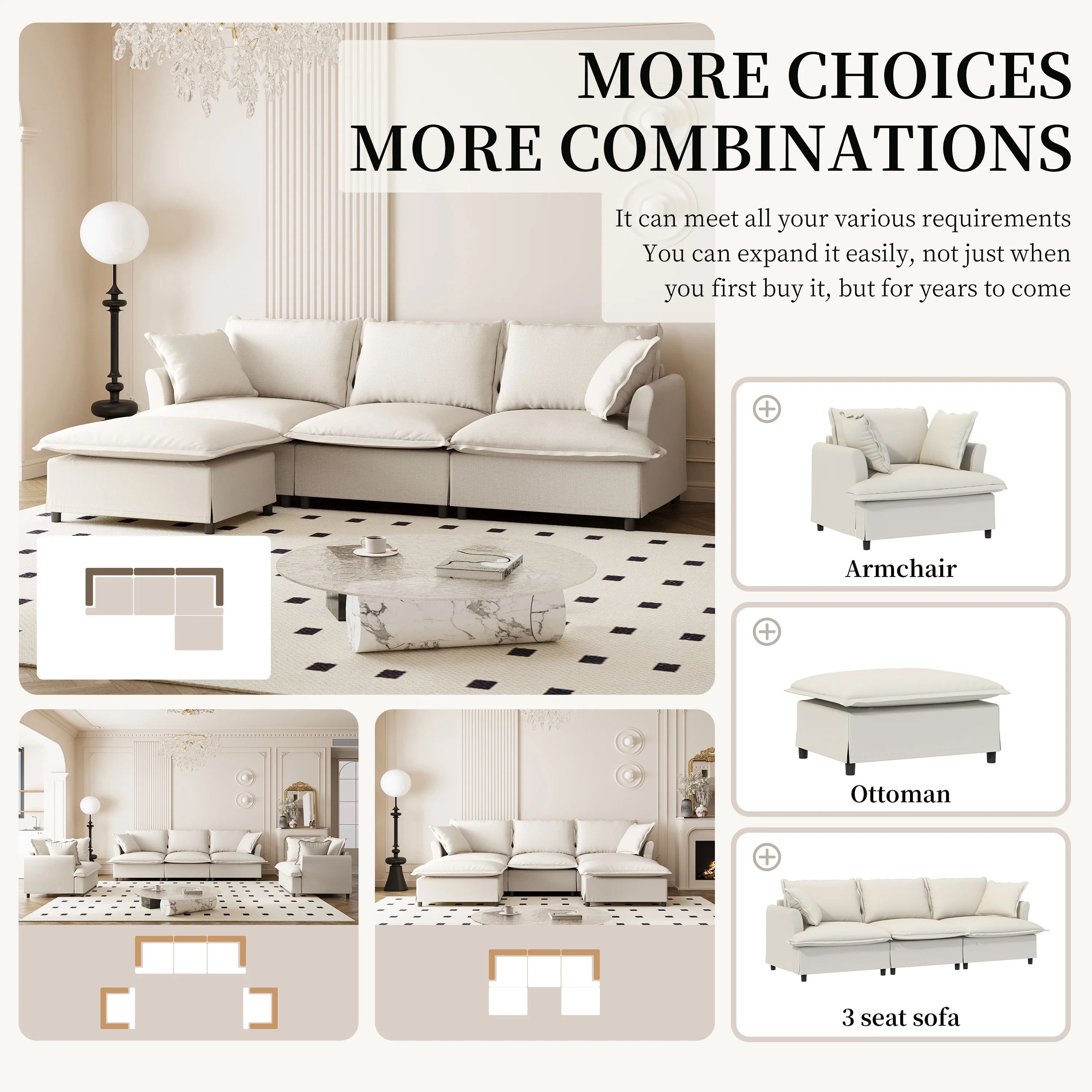 Walker Edison | Chenille Sectional Sofa with Ottoman