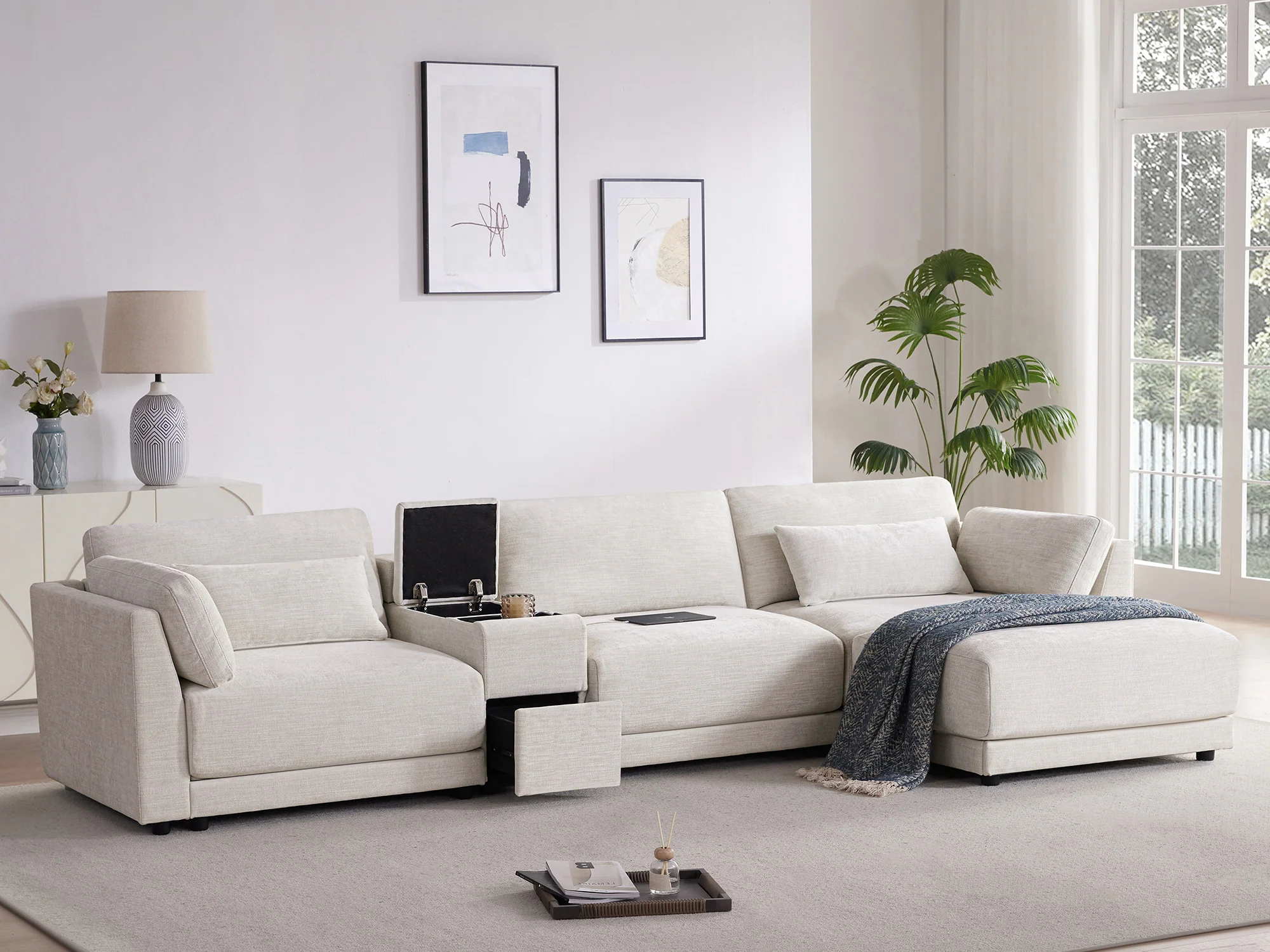 Walker Edison | Chenille Sectional Sofa with Storage Console