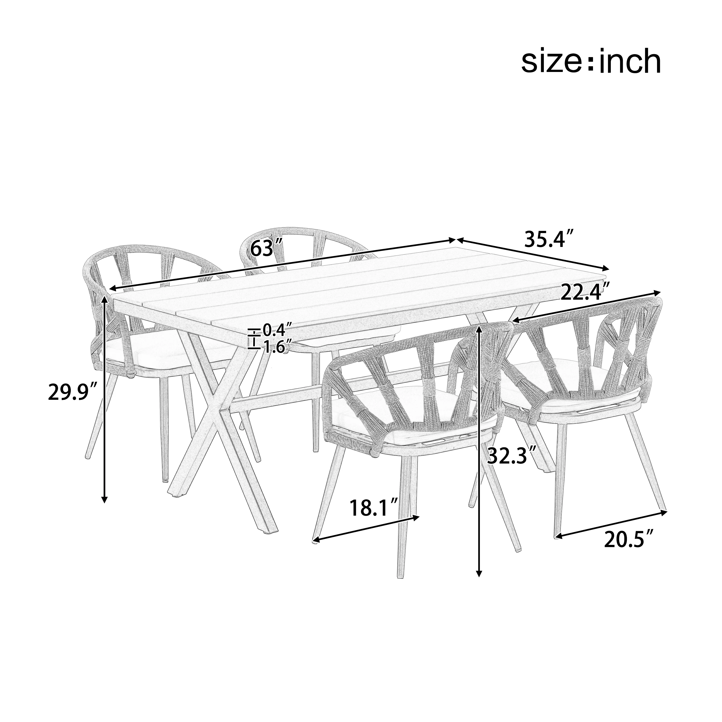 Walker Edison | U Style Contemporary Outdoor Dining Table and Chairs Set