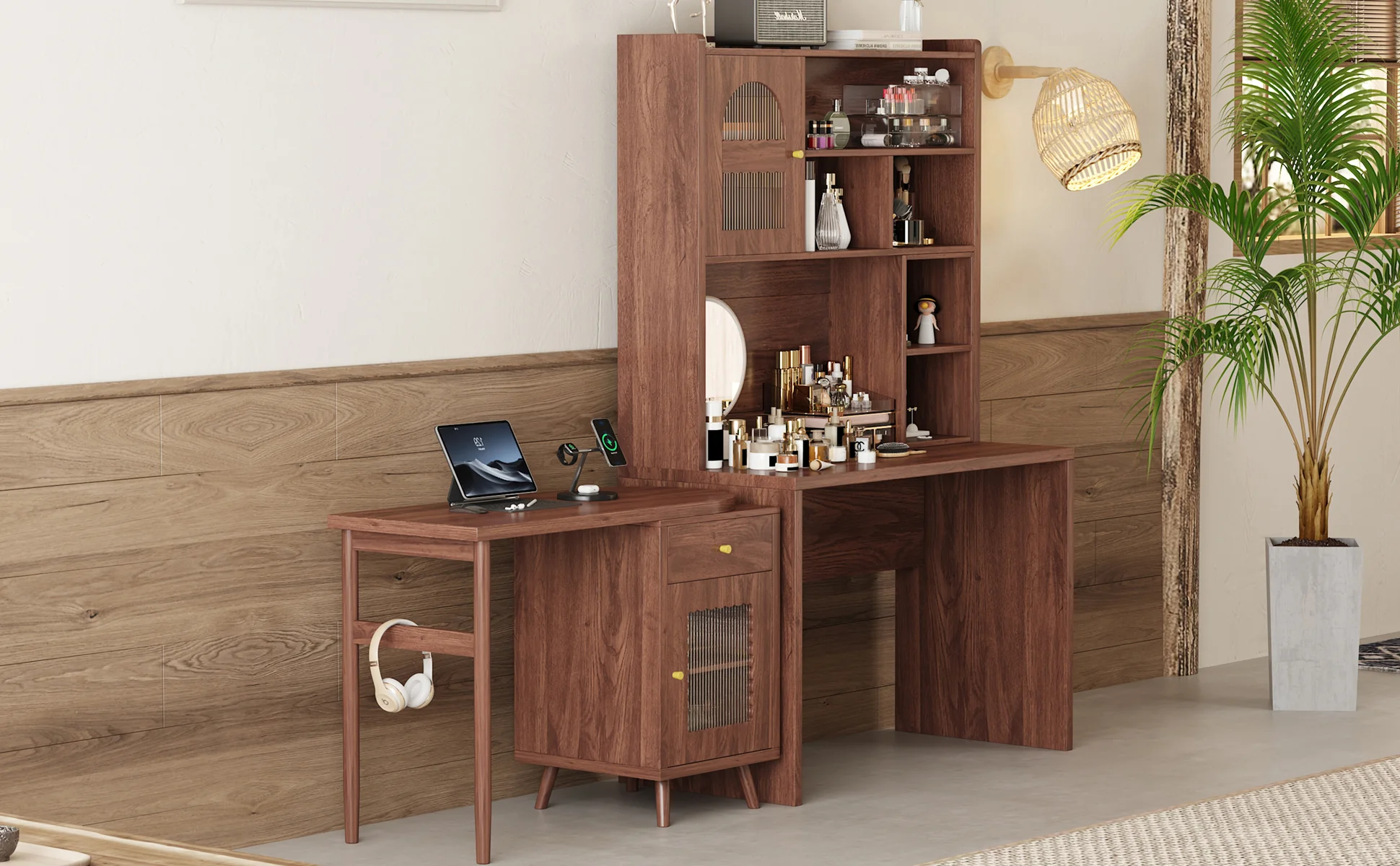 Walker Edison | Computer Desk with 90 Degree Rotating Desktop and Storage
