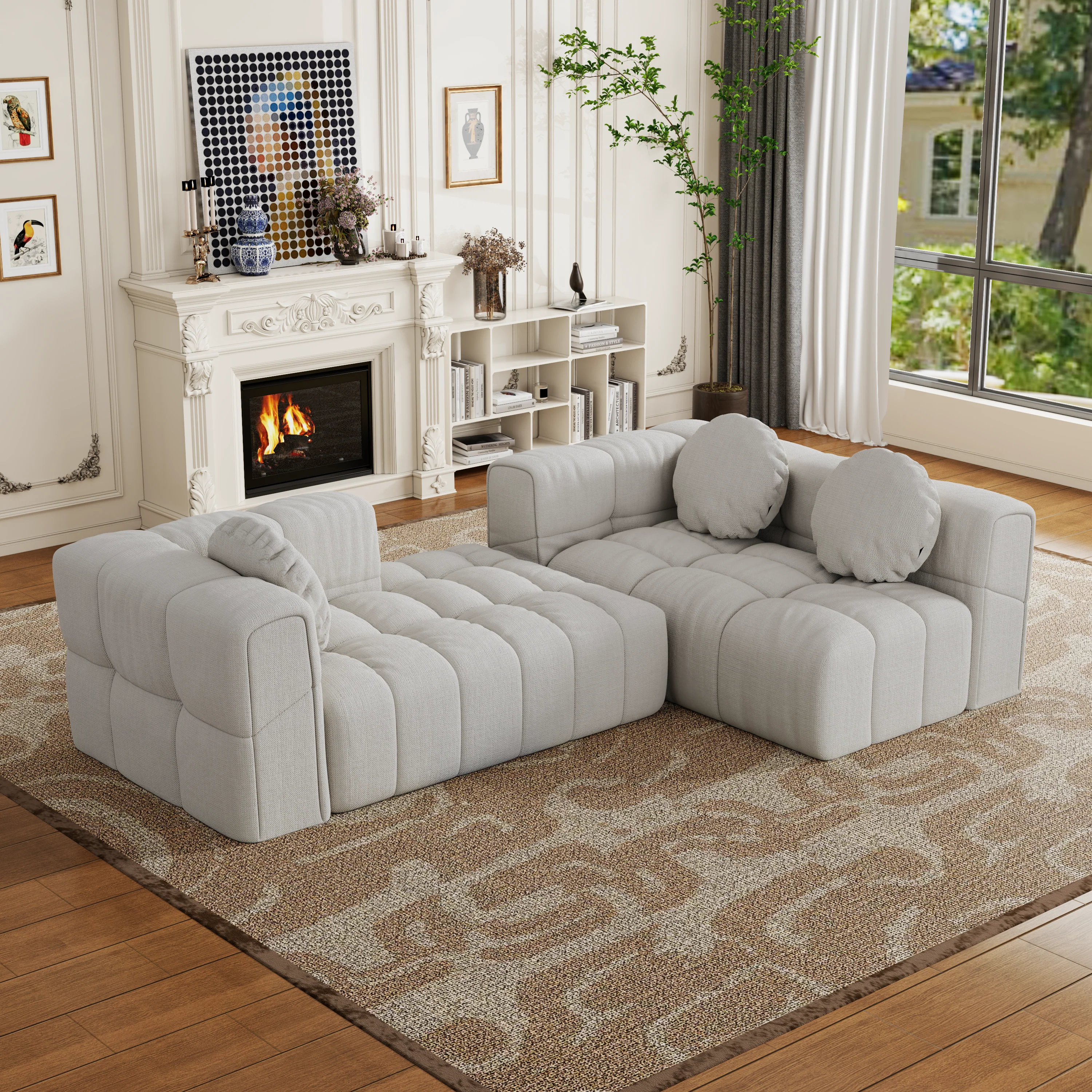 Walker Edison | Modular Minimalist Tufted Sectional Sofa Set with 3 pillows