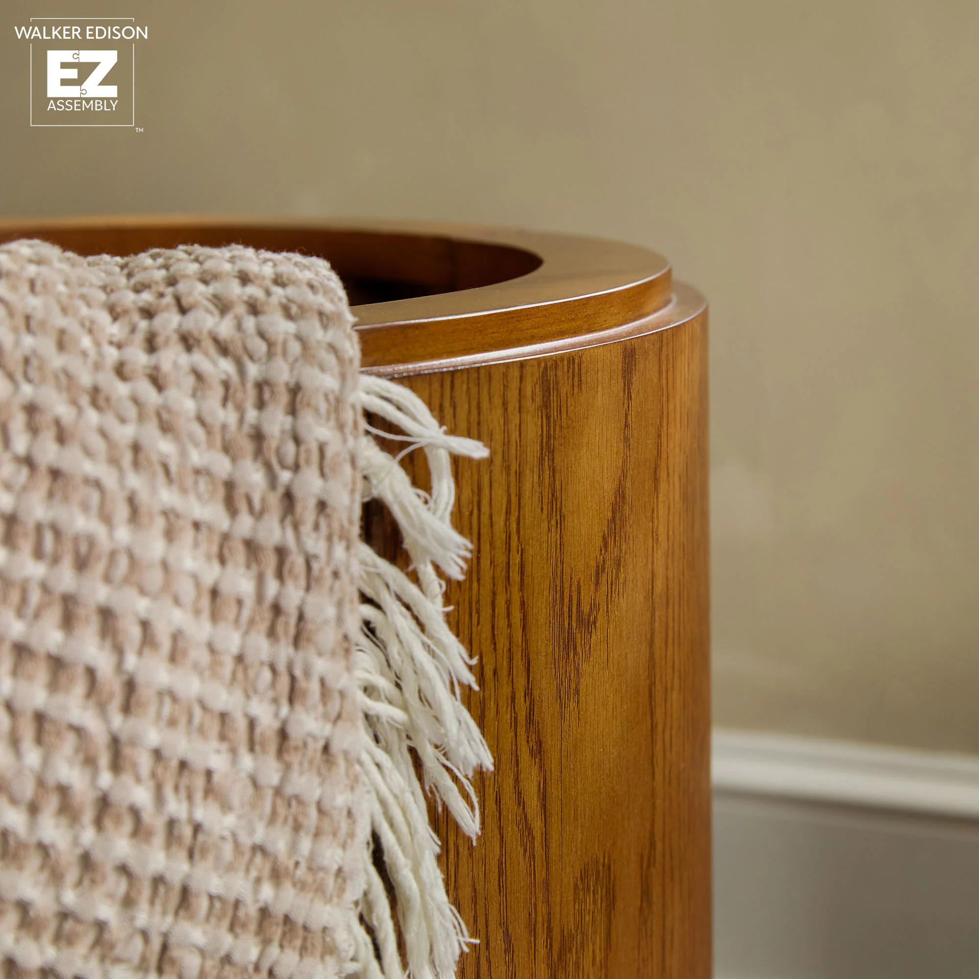 Maya 18 Modern Easy Assembly Round Oak Wood Veneer Side Table with Storage