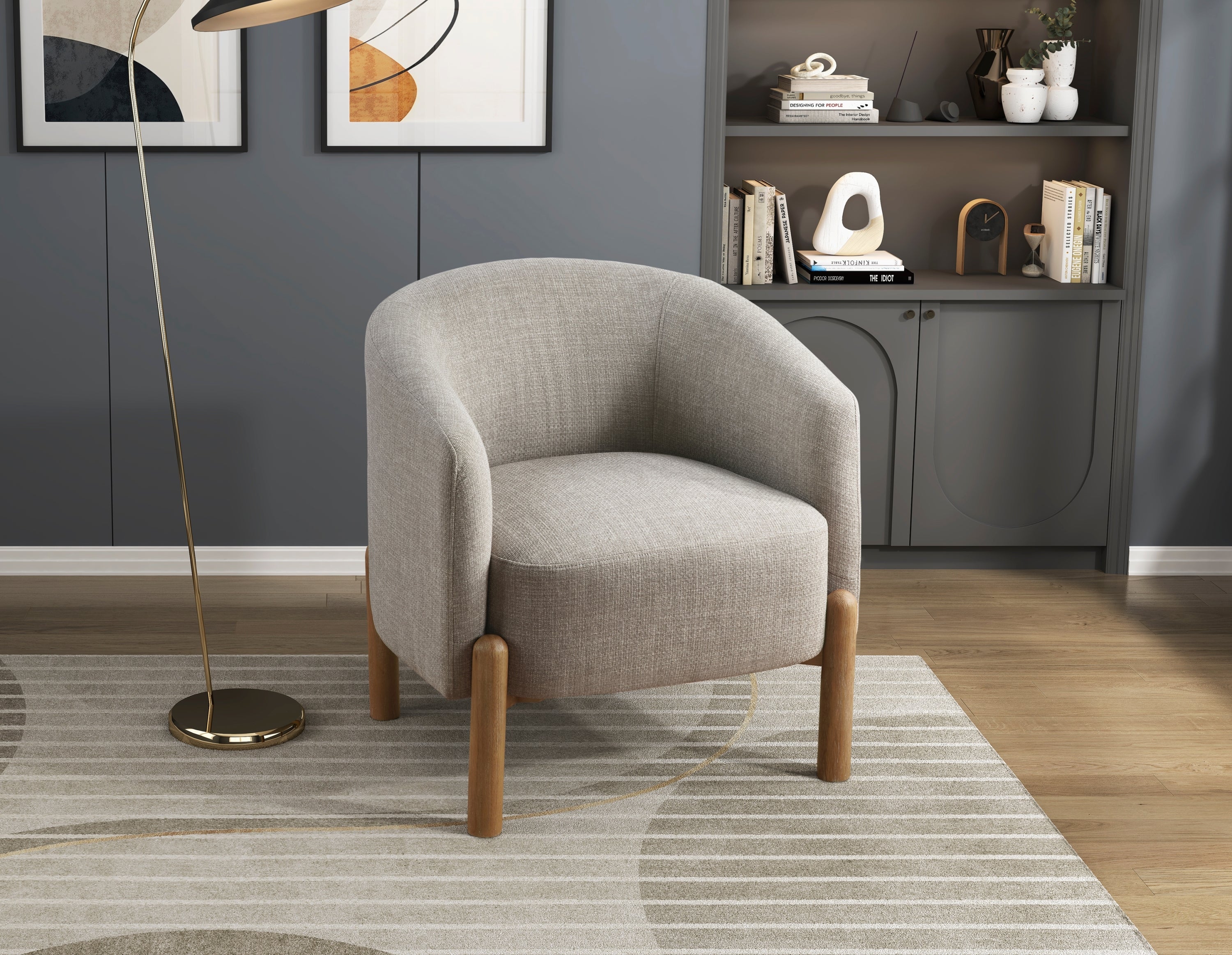 Walker Edison | Contemporary Style Accent Chair with Solid Wood Legs