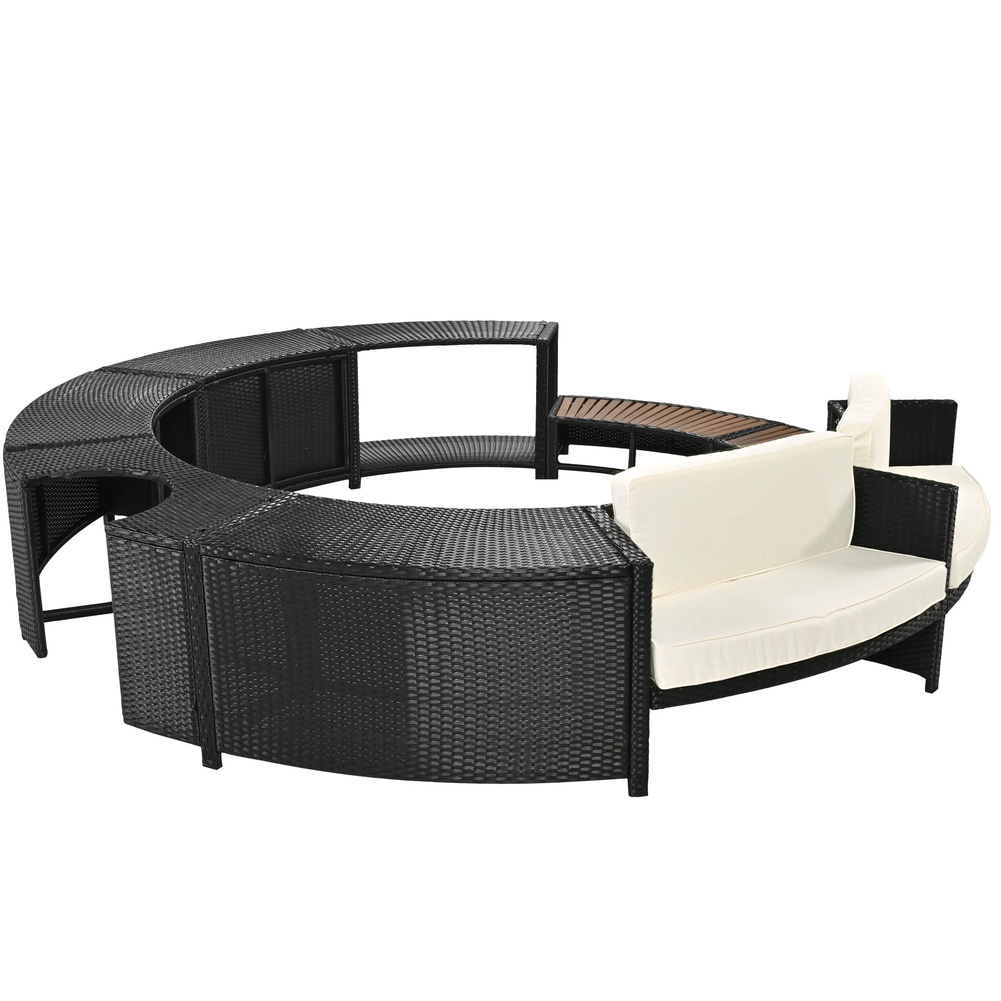 Walker Edison | Spa Surround Spa Frame Patio Rattan Sofa Set with Storage Spaces