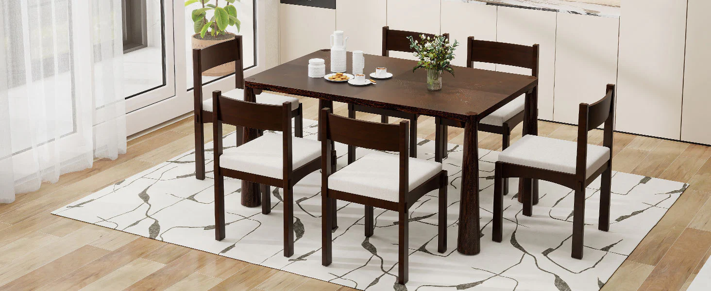 Walker Edison | Classic Modern 7-Piece Dining Table Set for 6