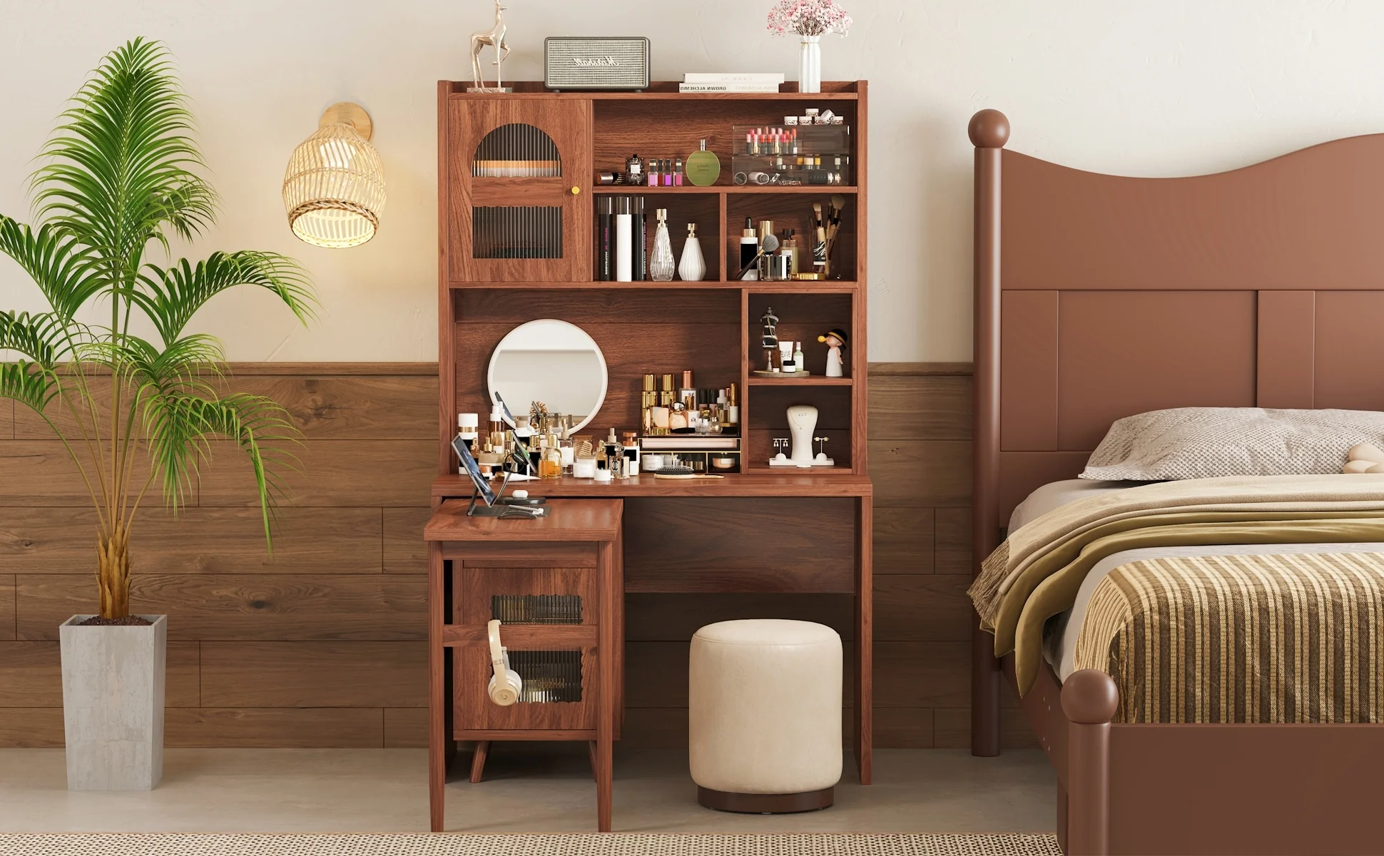 Walker Edison | Computer Desk with 90 Degree Rotating Desktop and Storage