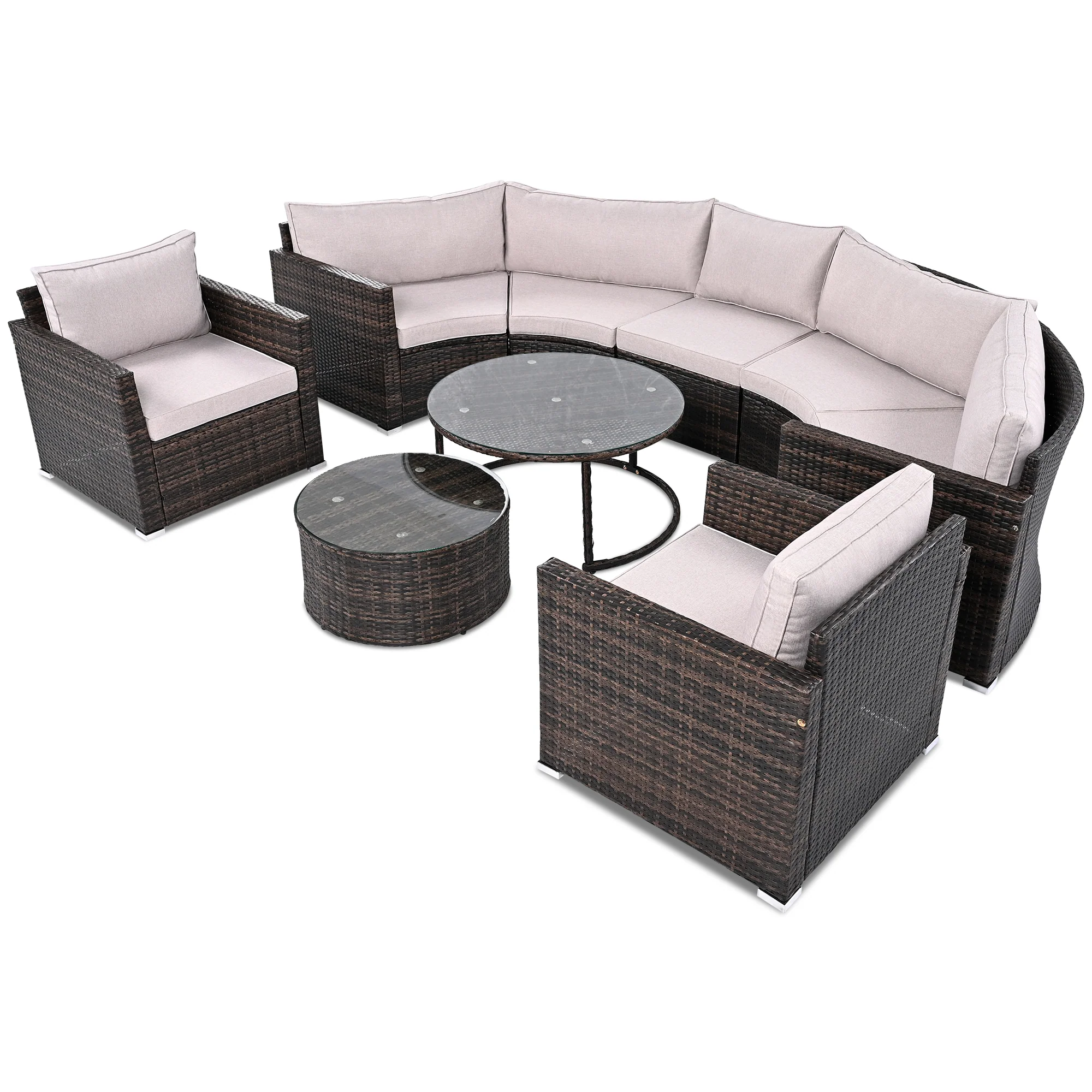 Walker Edison | Half Moon 9-Piece Wicker Outdoor Patio Sofa Set