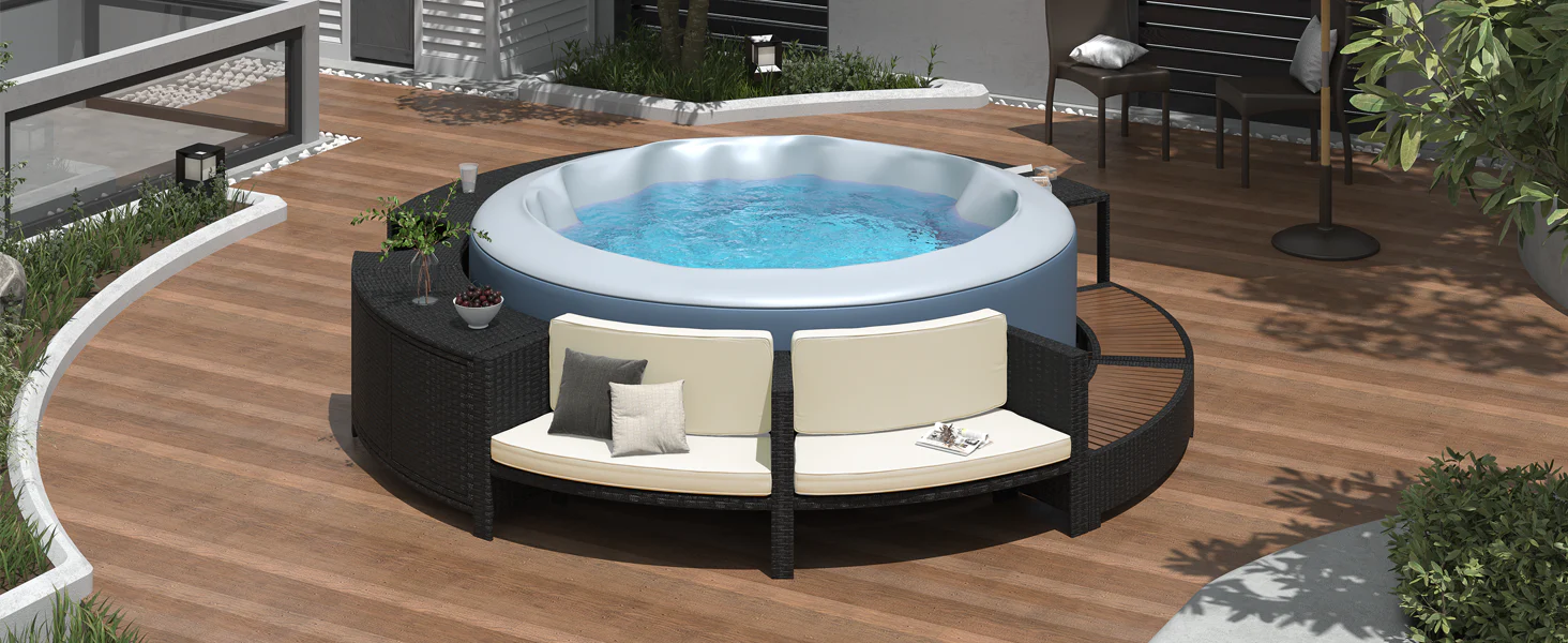 Walker Edison | Spa Surround Spa Frame Patio Rattan Sofa Set with Storage Spaces