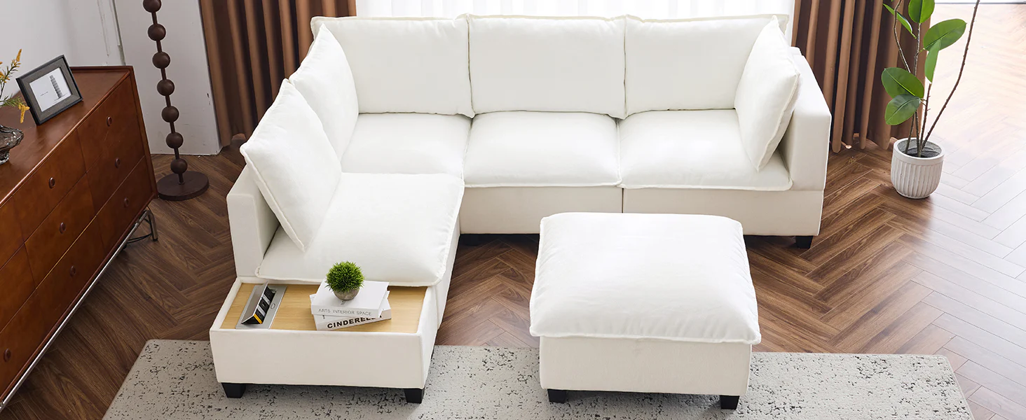 Walker Edison | Cloud Modular U-shaped Sectional Sofa with Ottoman and Coffee Table