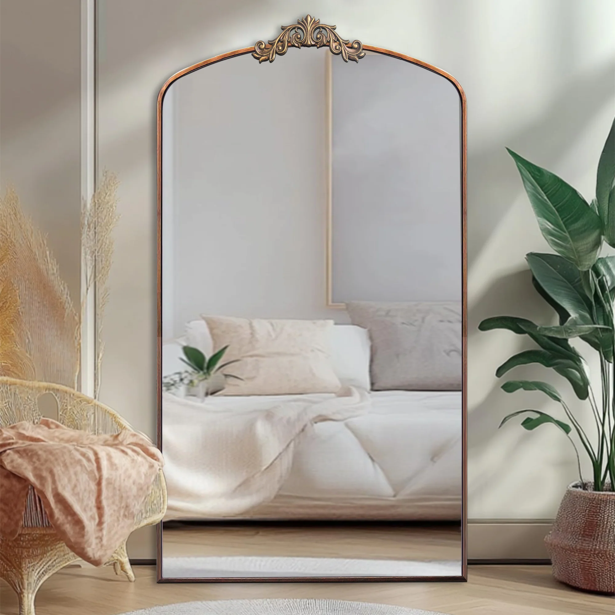 Walker Edison | Vintage Ornate Arched Full Length Mirror