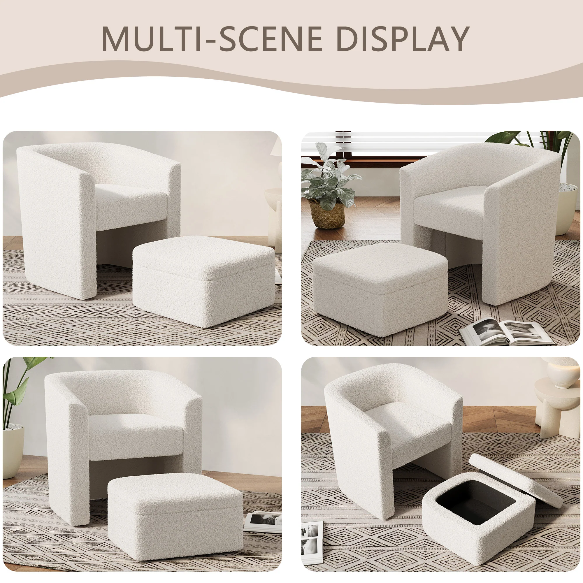 Walker Edison | Velvet Modern Accent chair and Footstool with Storage Set