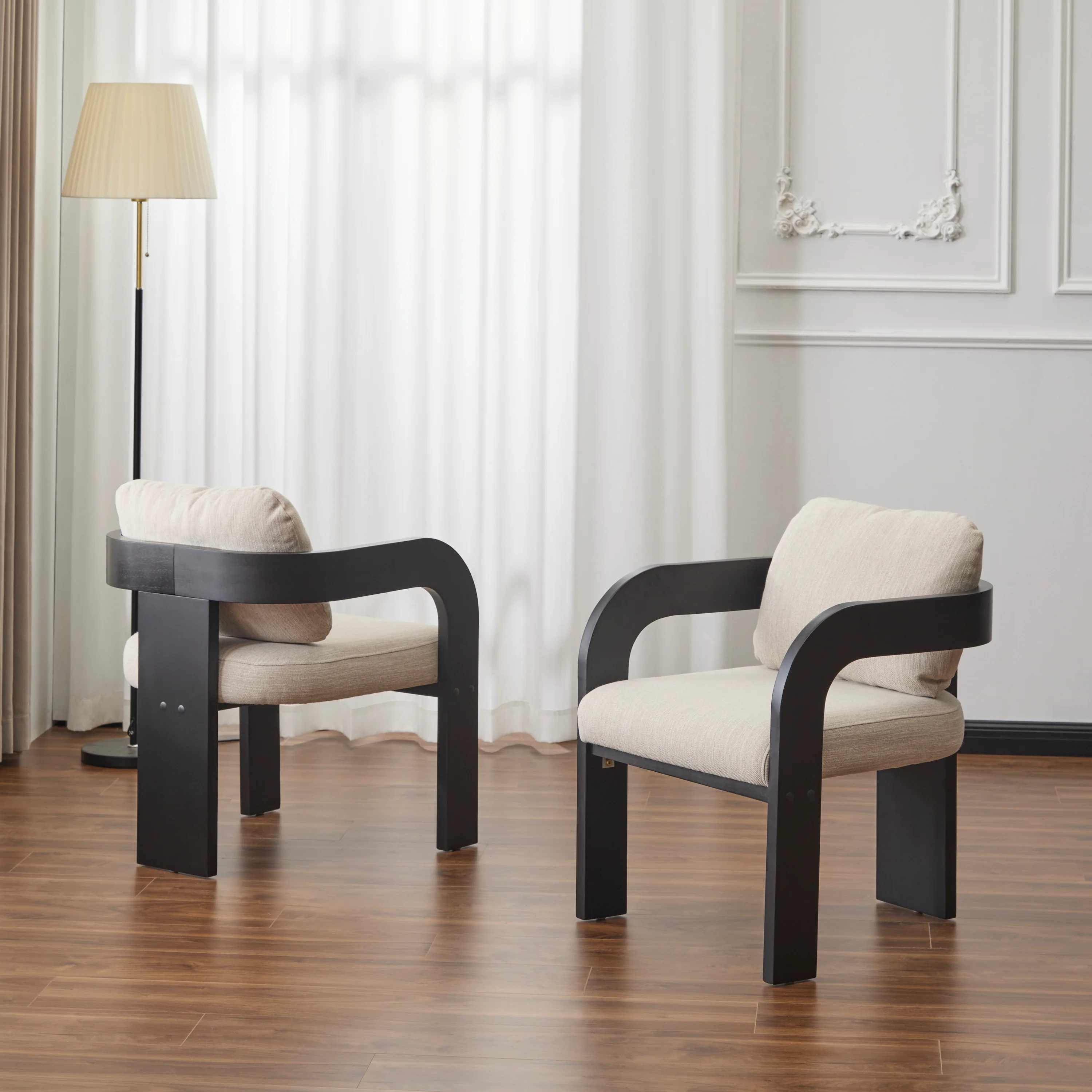 Black 2 Pack Dining Chairs with Pillow Back and Solid Wood Frame