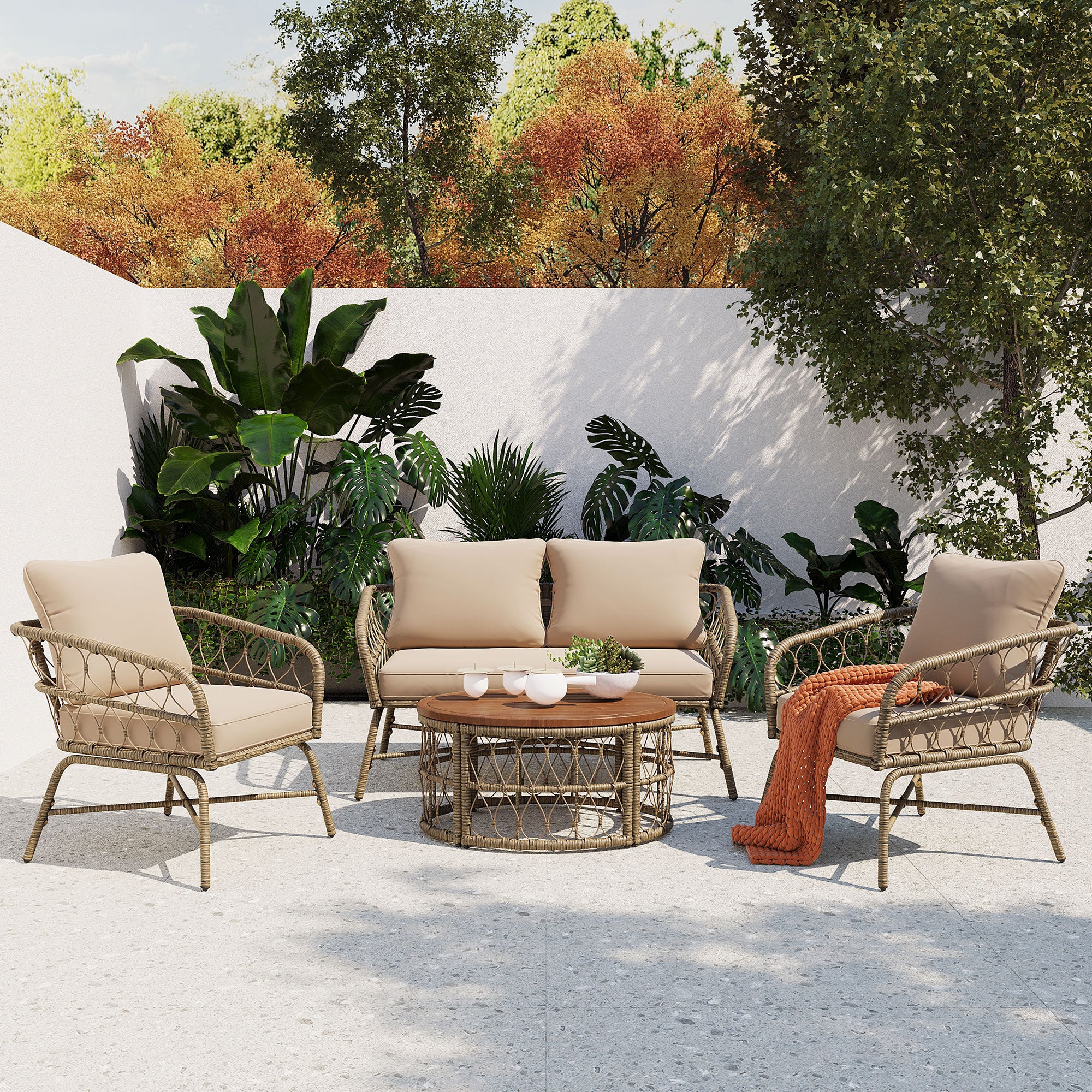 Walker Edison | Boho 4-Piece Outdoor Patio Sofa Set