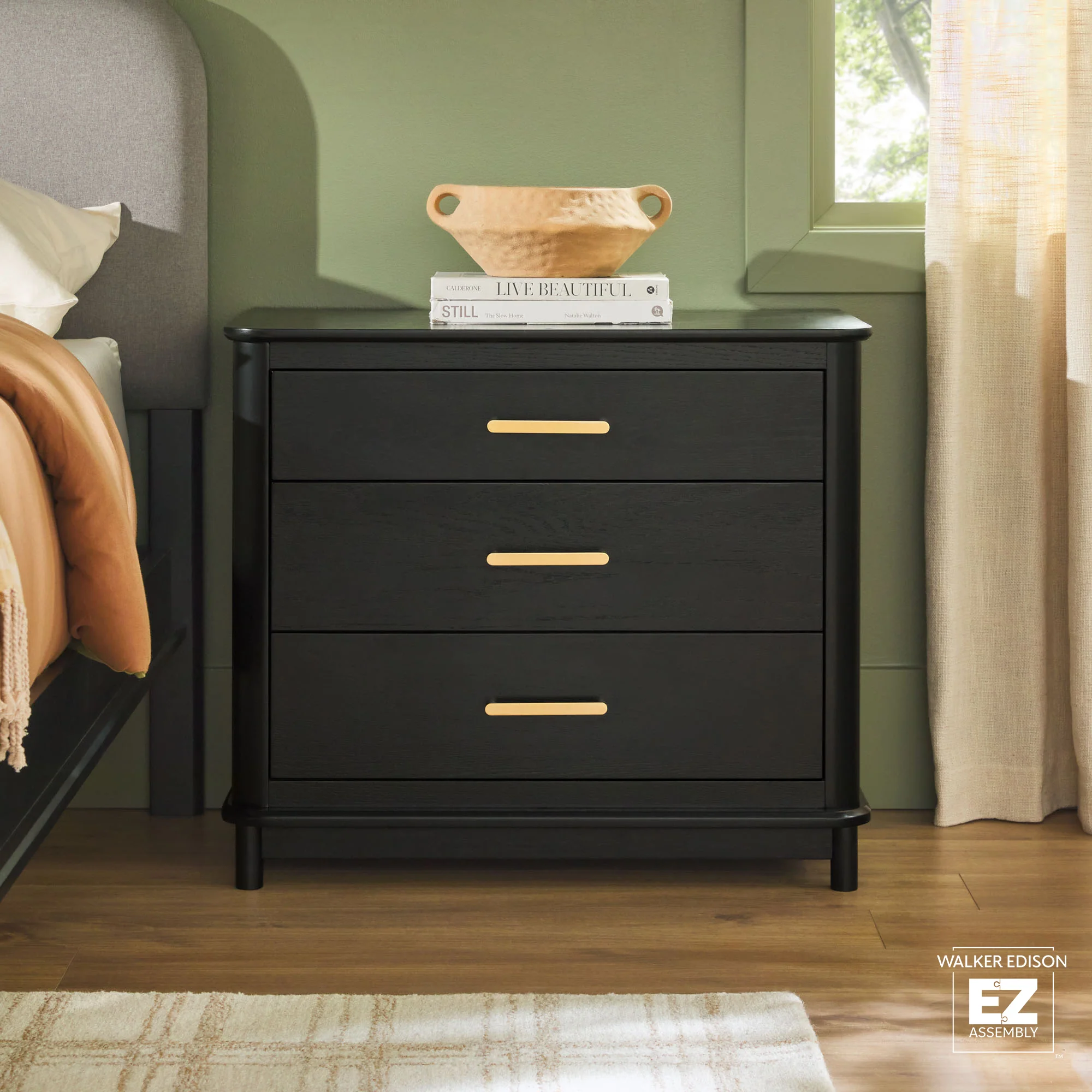Annette Contemporary 3-Drawer Wood Nightstand