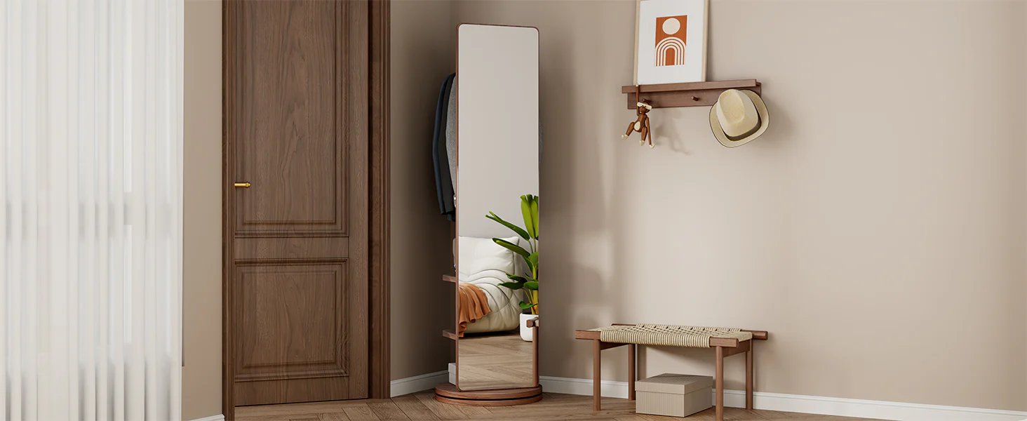 Walker Edison | 360° Rotating 66'x14' Multifunctional Full Length Mirror with Storage