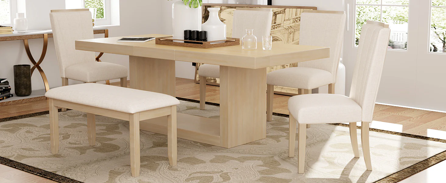 Walker Edison | Contemporary 6-Piece 78 Extendable Dining Table Full Set
