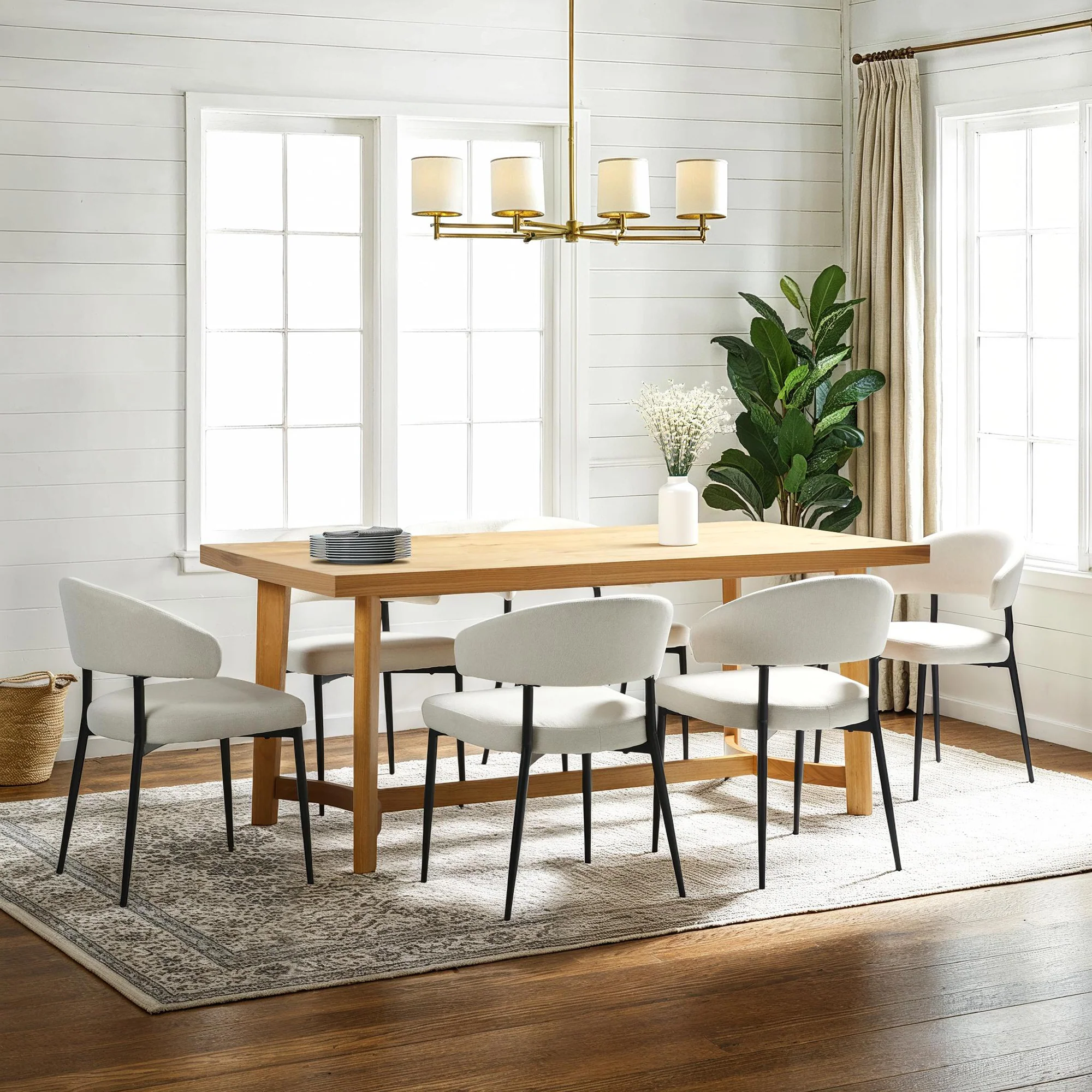 Nash Modern Farmhouse Rustic Solid Oak Wood Rectangular Dining Table