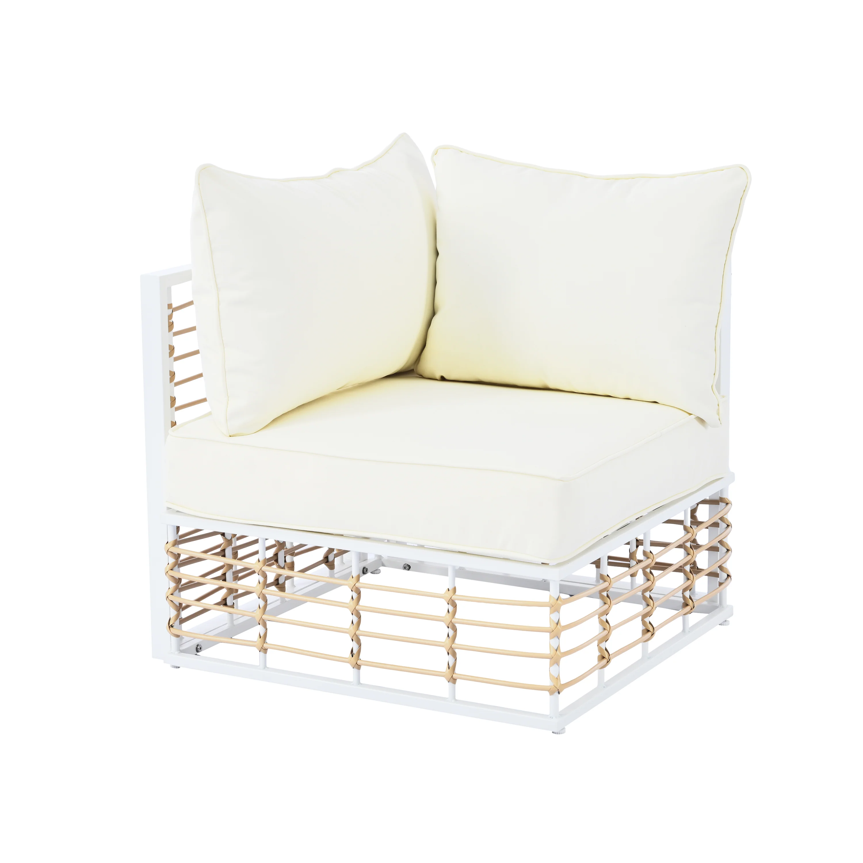 Walker Edison | White Modern Minimalist 7-Piece Metal Outdoor Patio Sectional Sofa Set