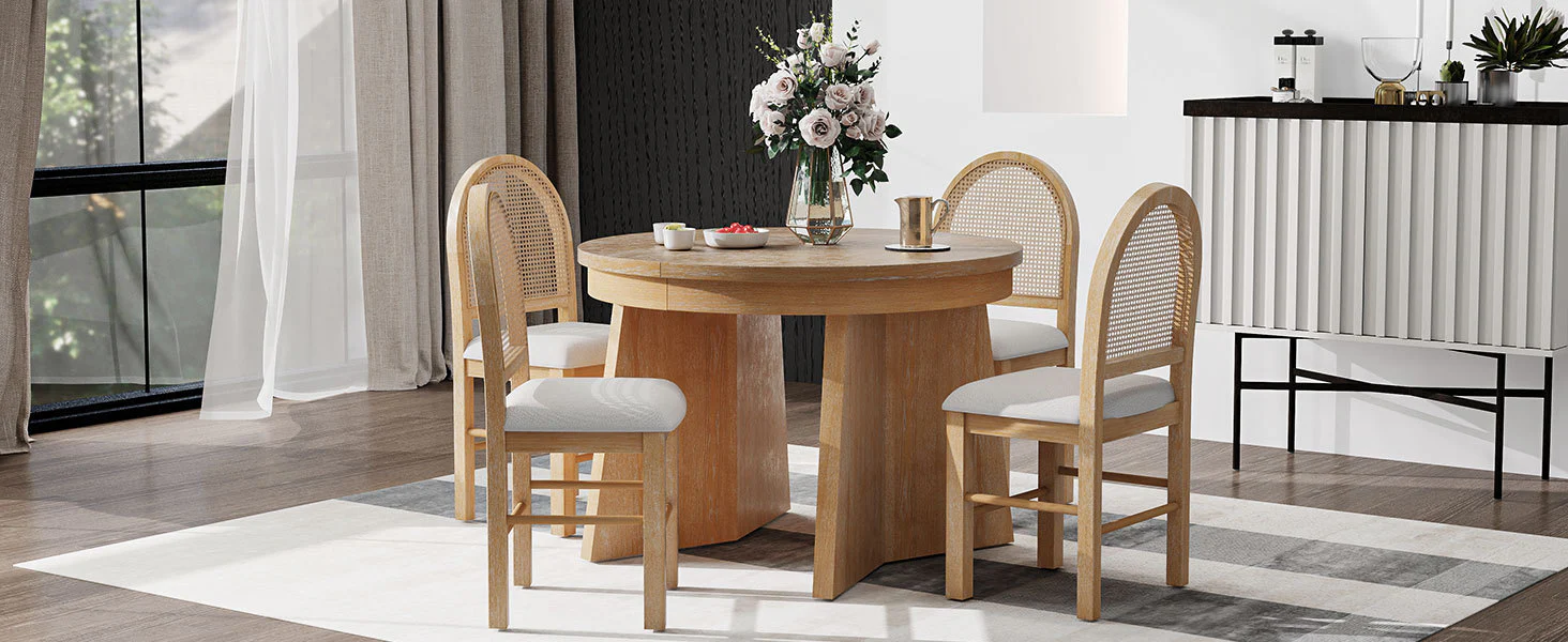 Walker Edison | Extendable 5-Piece Round Dining Table Set for 4