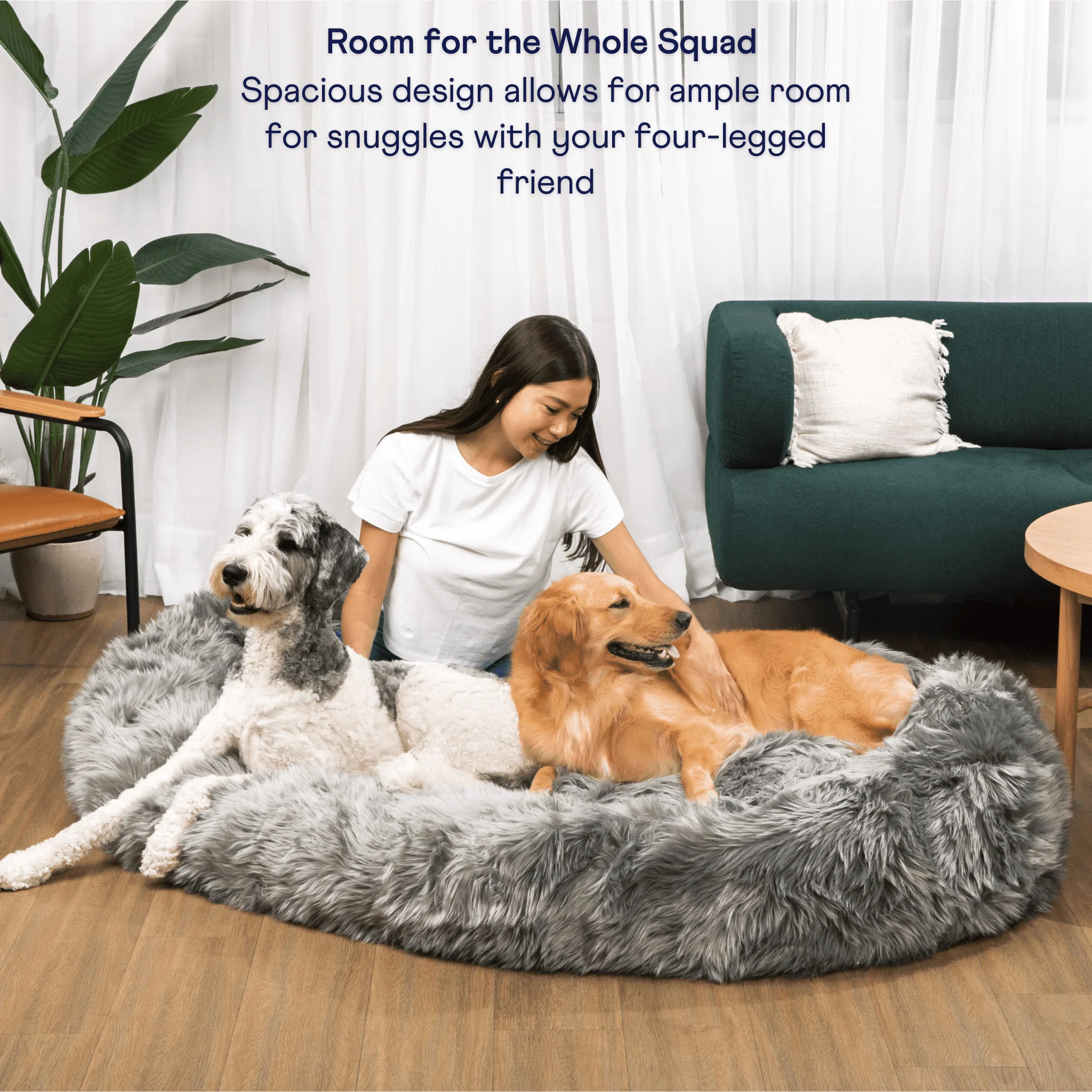 Paw - PupCloud™ Human-Size Faux Fur Memory Foam Dog Bed - Charcoal Grey
