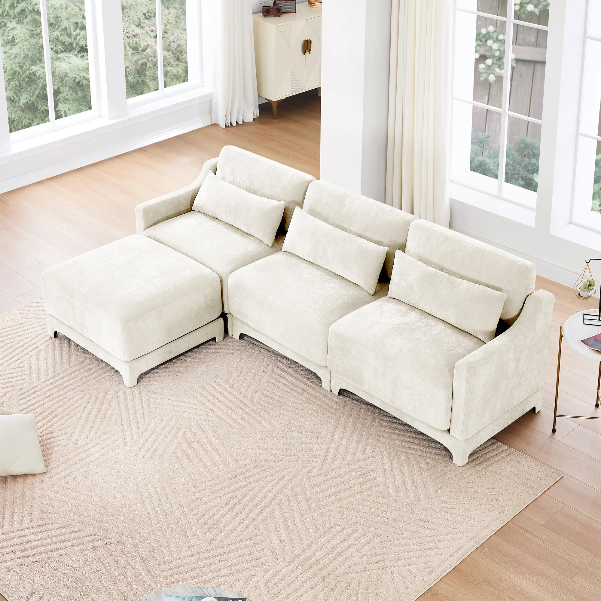 Walker Edison | High-Resilience Foam Chenille Sectional Sofa with Ottomans