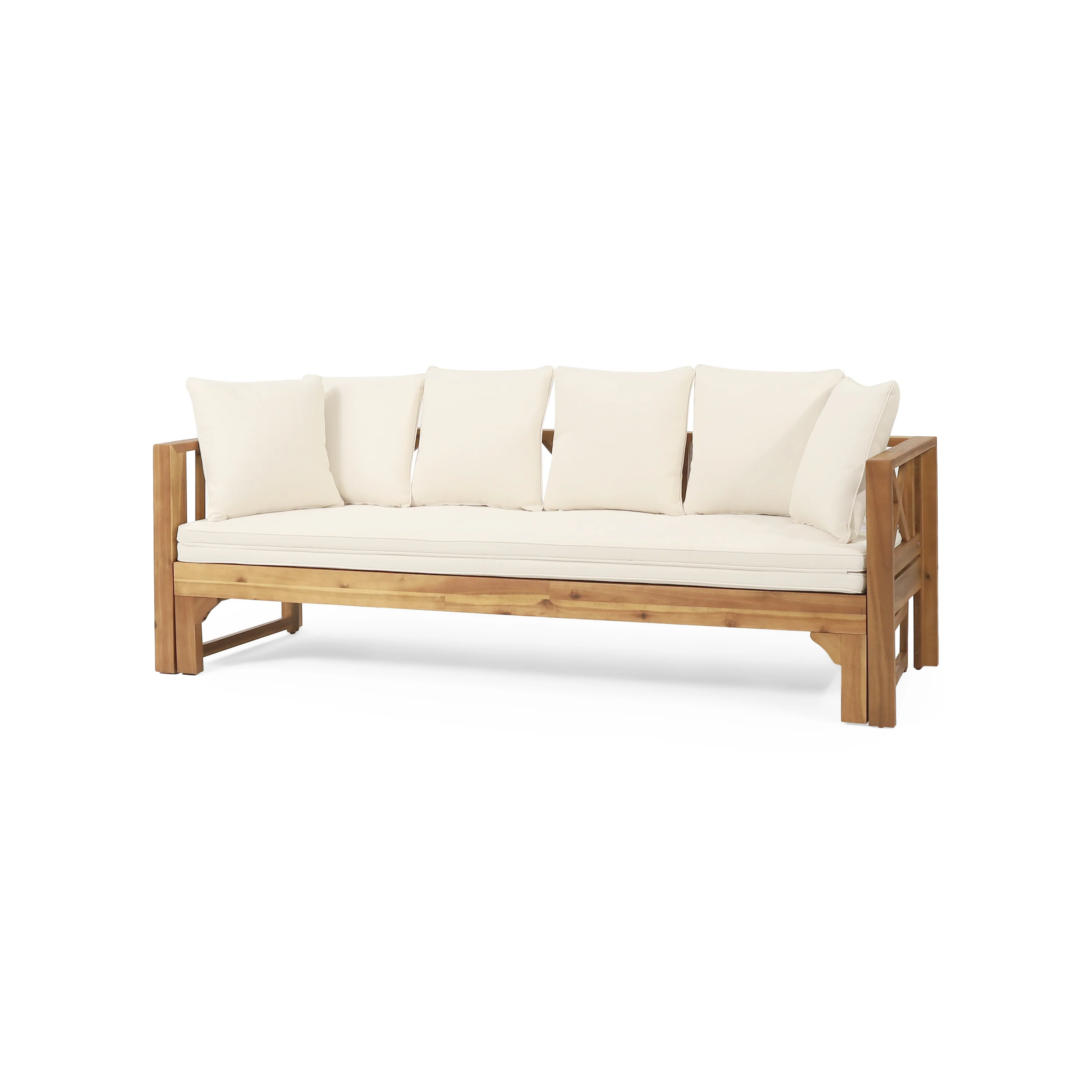 Walker Edison | Acacia Wood Outdoor Extendable Sofa into Daybed