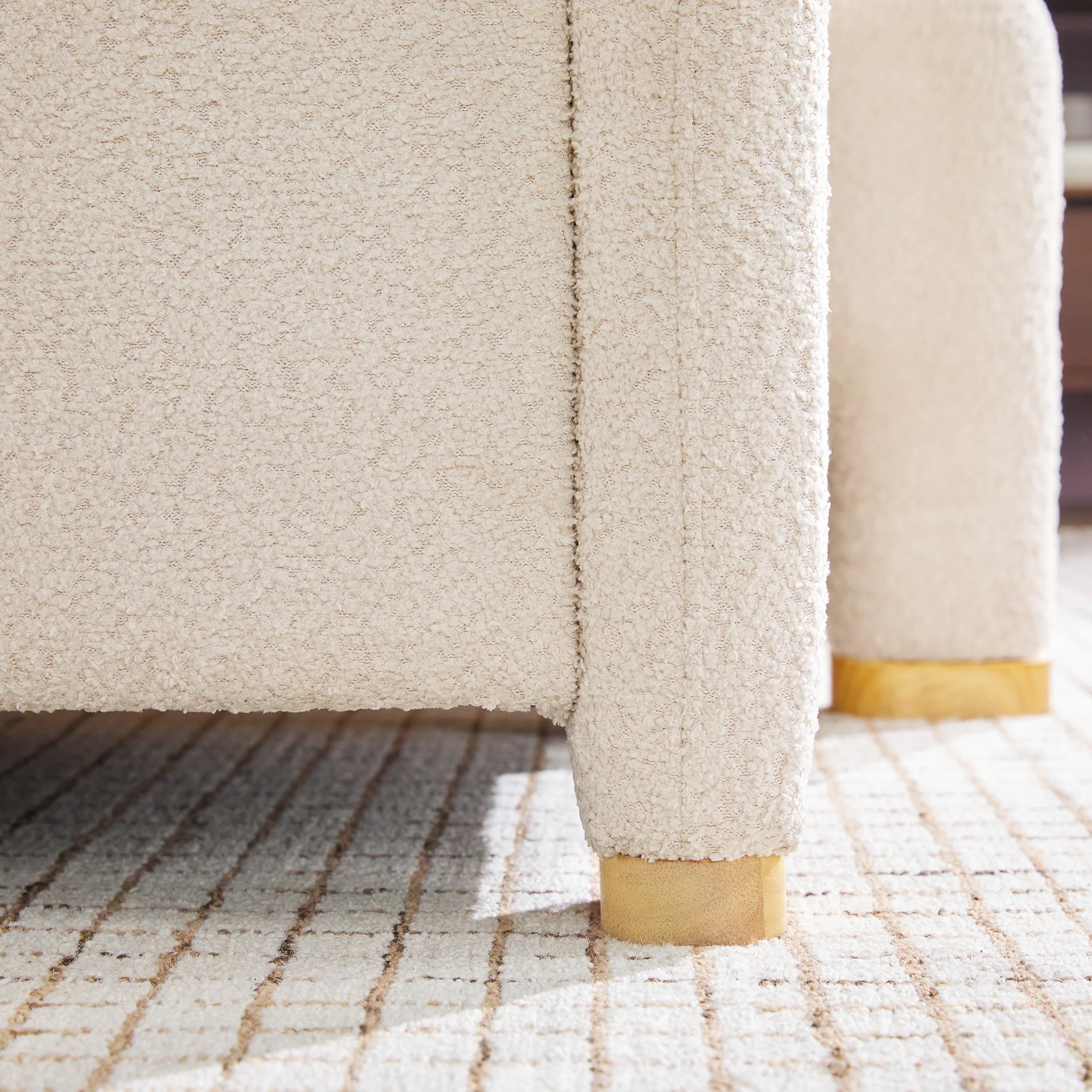 Chantelle Modern Curved Boucle Upholstered Bench with Storage