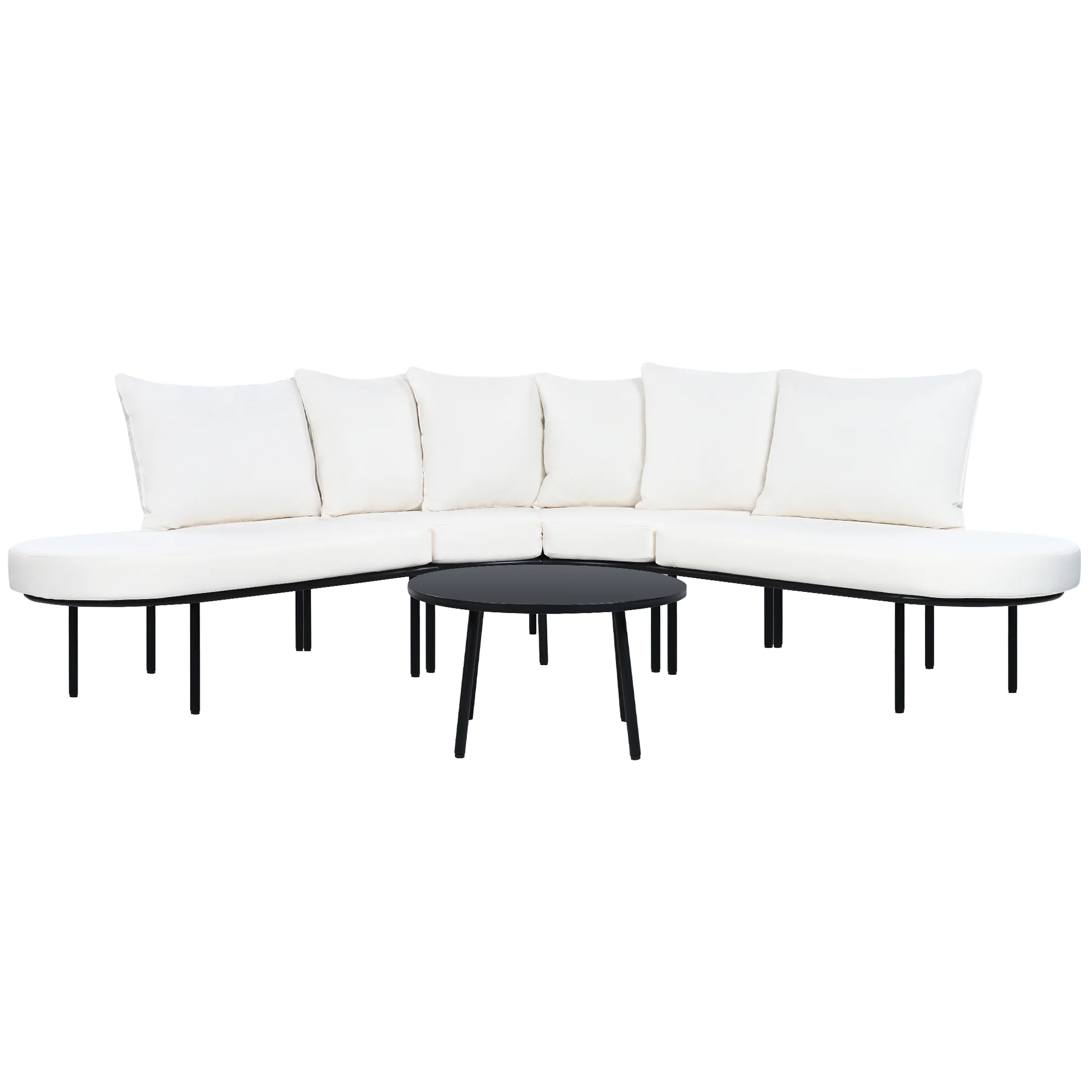 Walker Edison | Modern Half-Moon Curved Outdoor Patio Sofa Set with Coffee Table