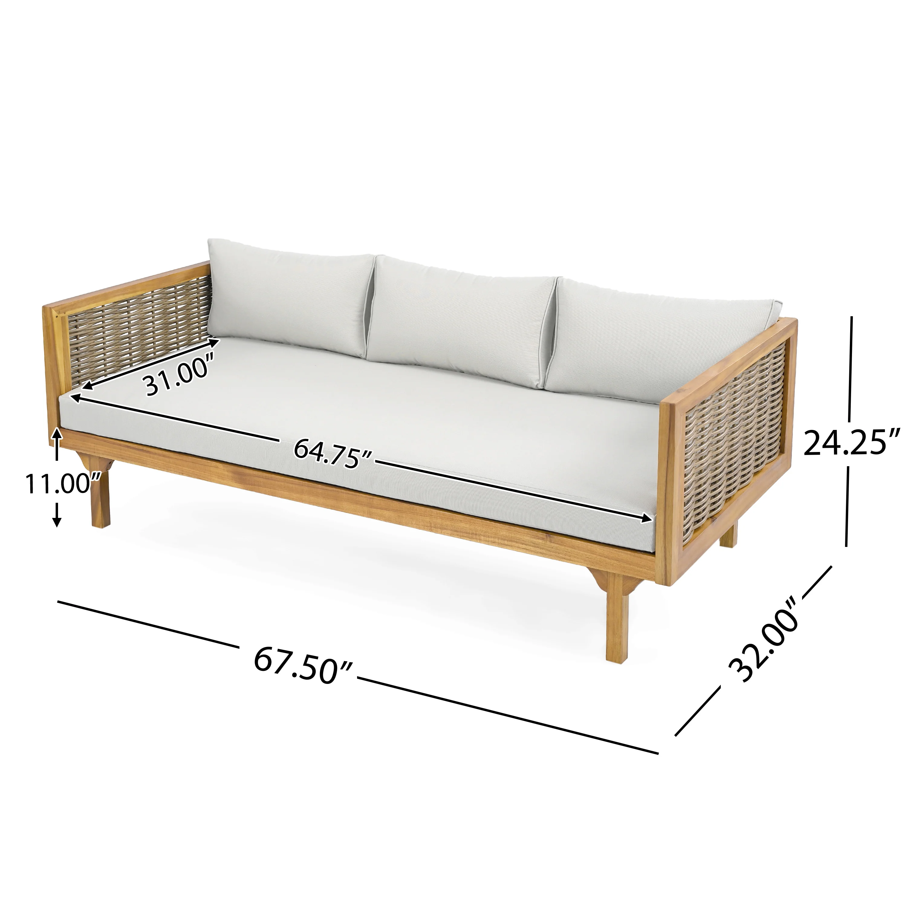 Walker Edison | Modern Outdoor Teak Rattan Deep Seat Daybed