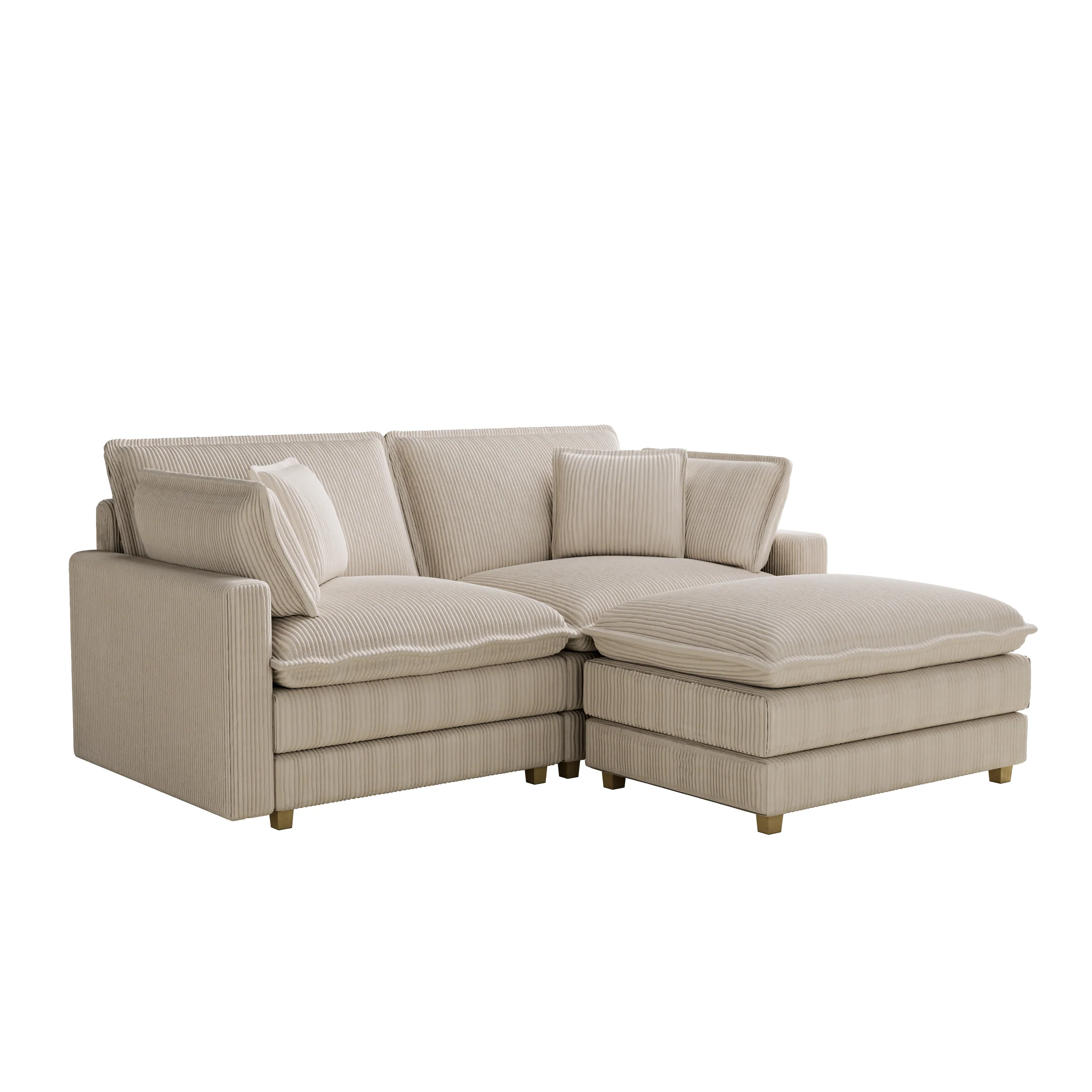 Walker Edison | Corduroy Modular Deep Seat Loveseat Sofa with Ottoman