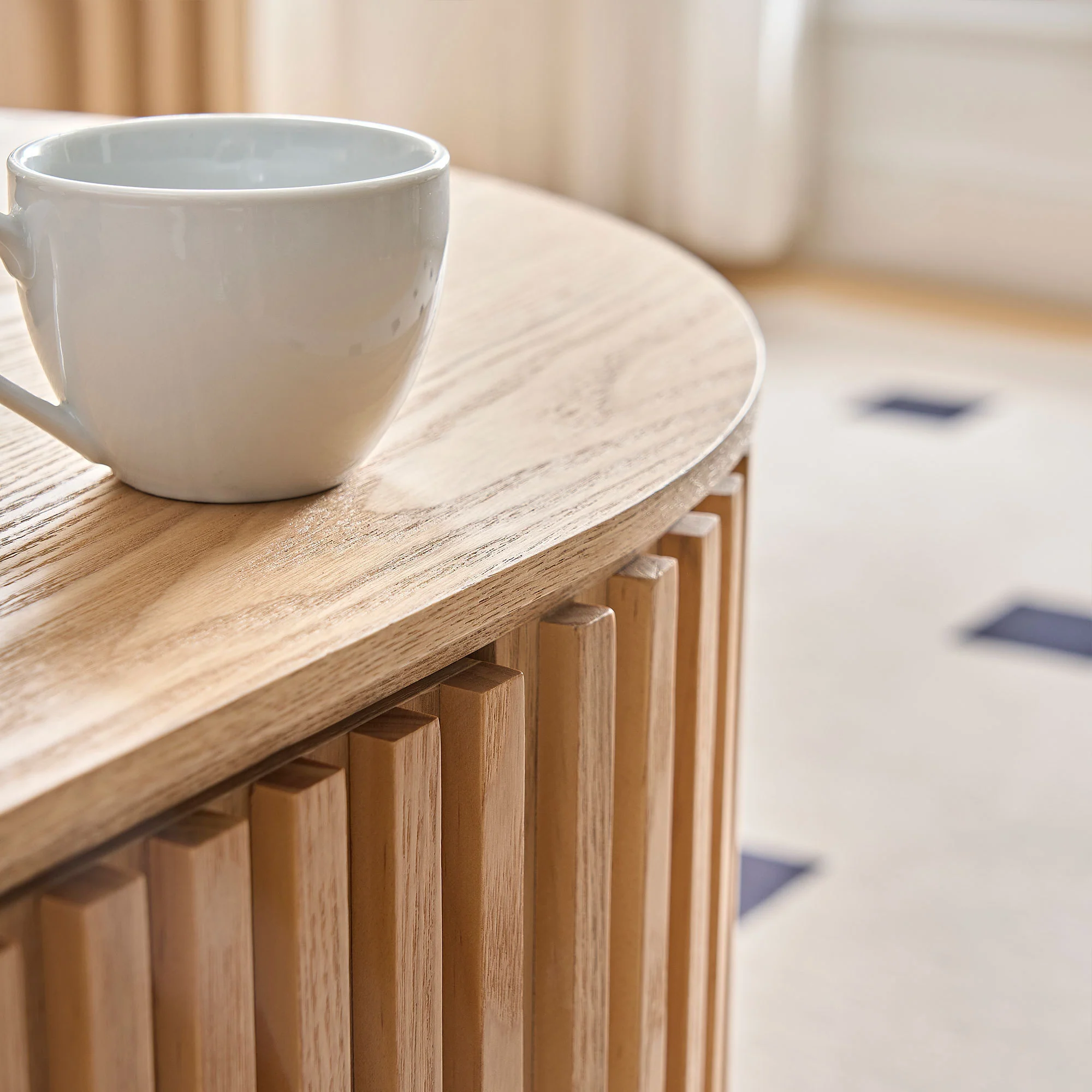 Walker Edison | Reeded Oval Wood Coffee Table With Drawer