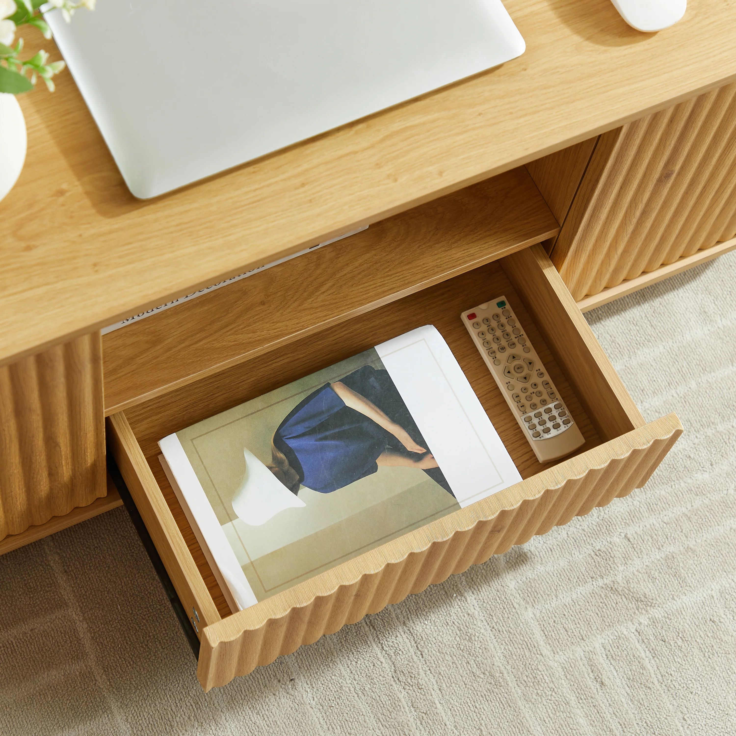 Walker Edison | Reeded Modern Curve Design Storage Coffee Table