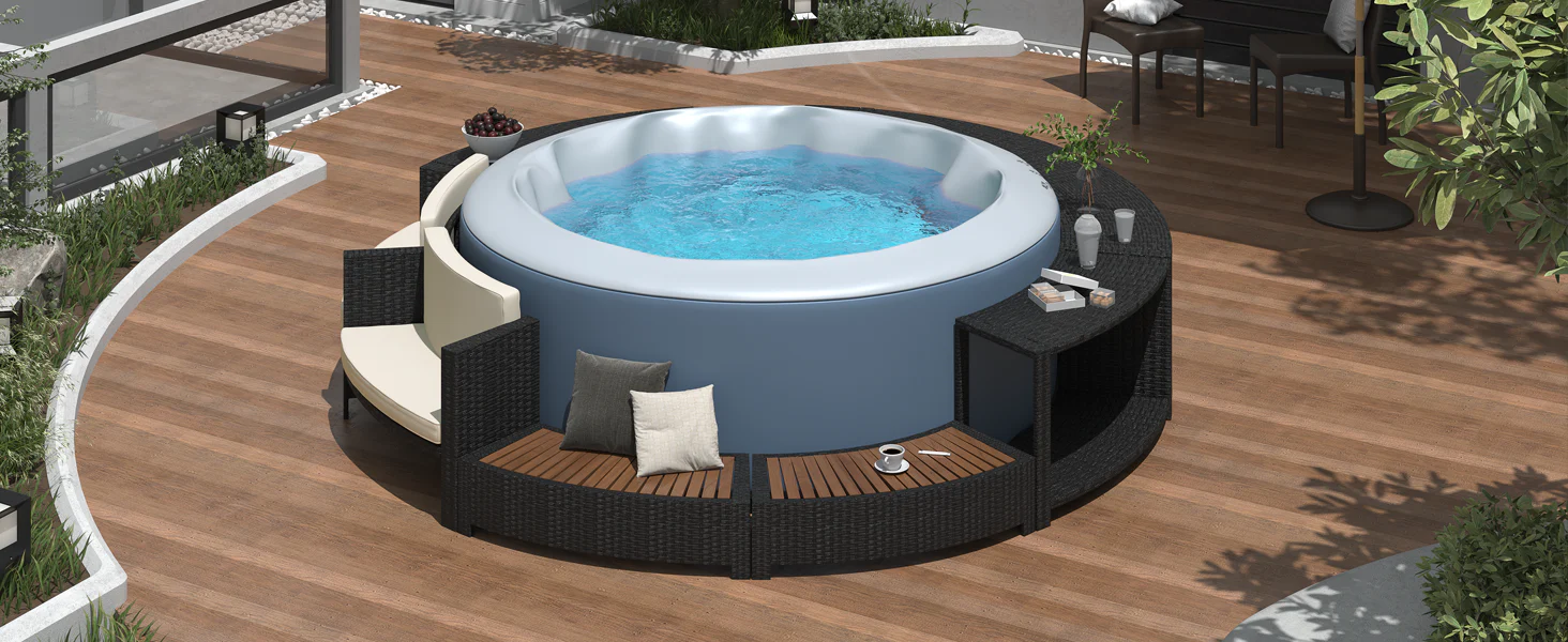 Walker Edison | Spa Surround Spa Frame Patio Rattan Sofa Set with Storage Spaces