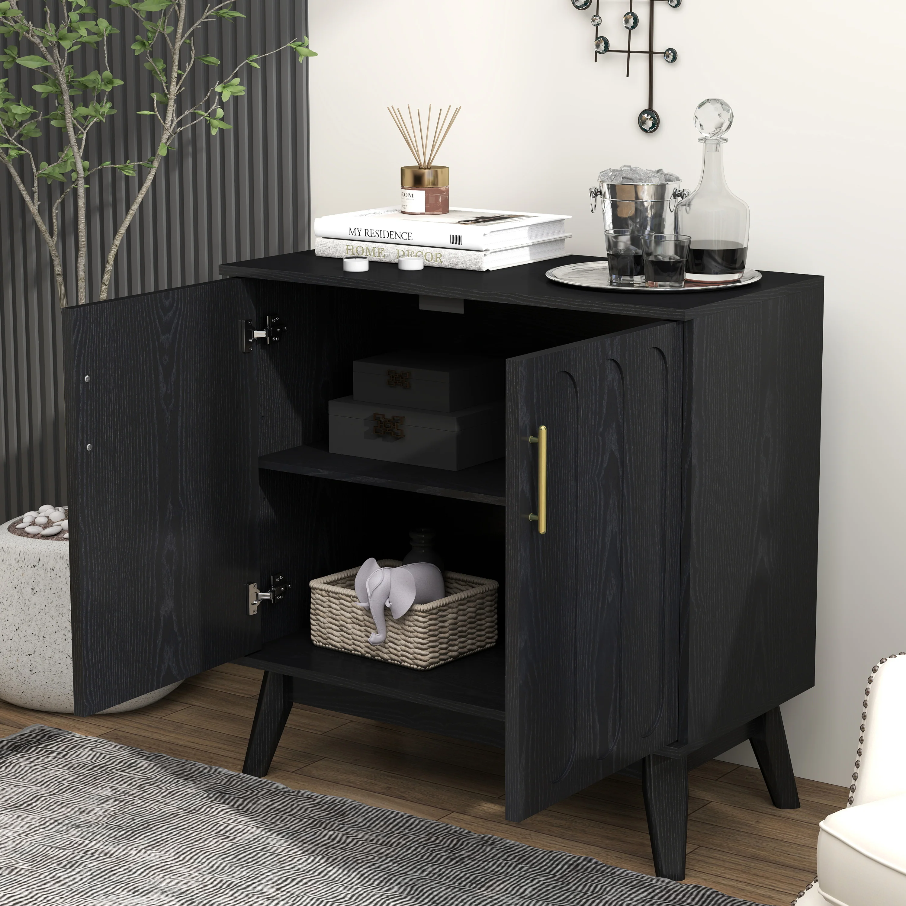 Walker Edison | Mid-Century Modern Fluted Accent Cabinet