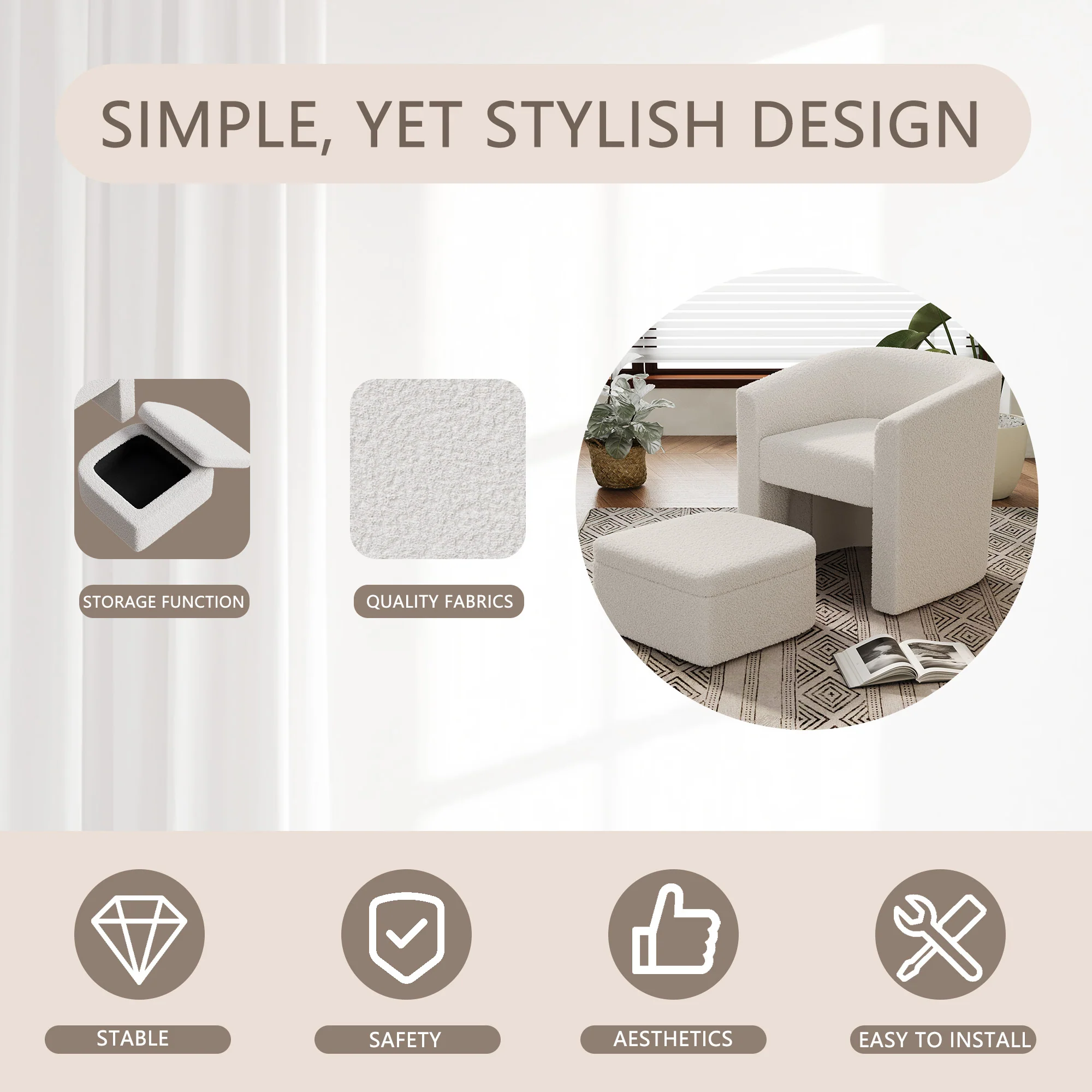 Walker Edison | Velvet Modern Accent chair and Footstool with Storage Set