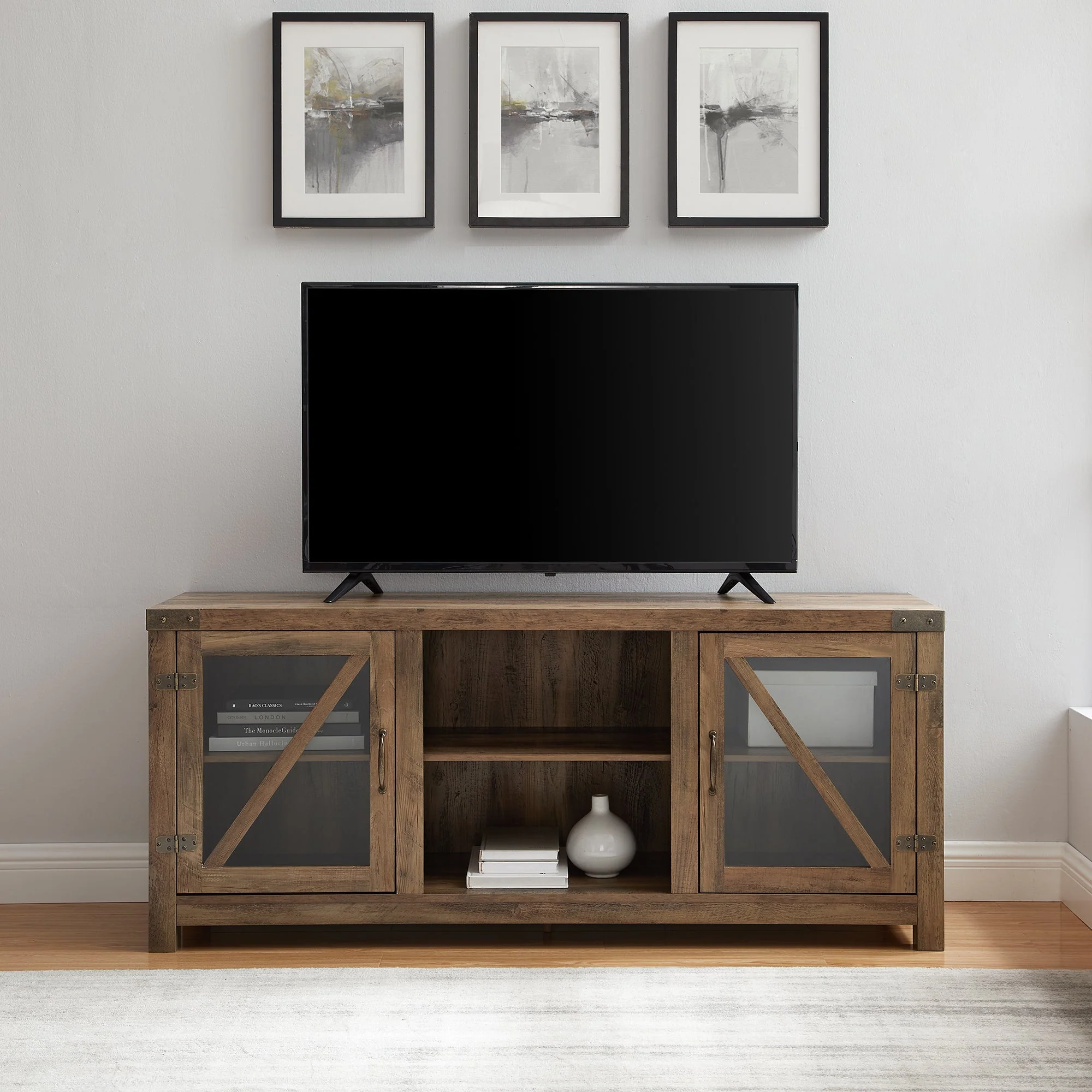 Farmhouse Barn Door 58 Glass Door TV Stand