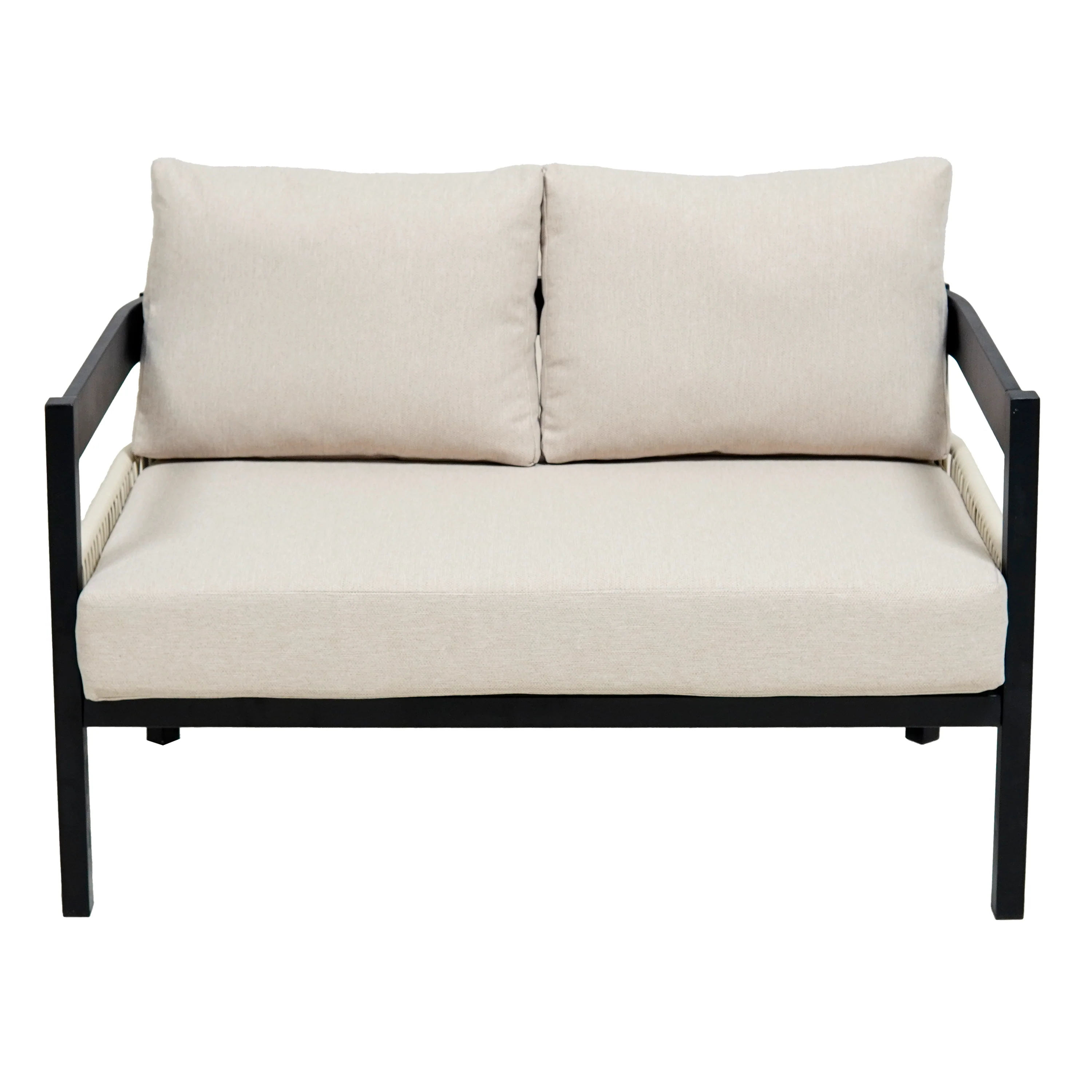 Walker Edison | Modern Rope Design Outdoor Iron Sofa Set with Coffee Table