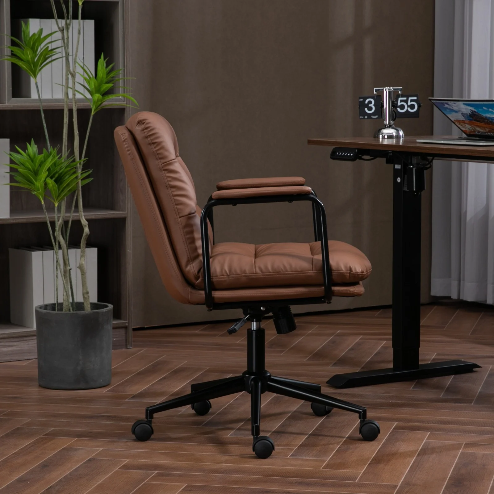 Walker Edison | Brown Ergonomic Faux Leather Desk Rolling Swivel Chair