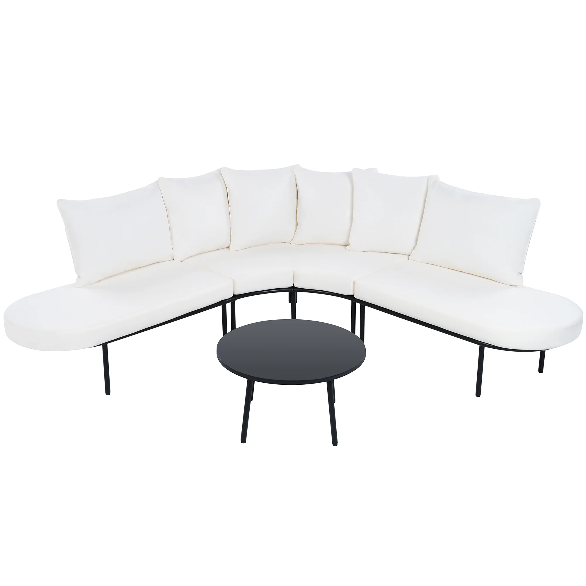 Walker Edison | Modern Half-Moon Curved Outdoor Patio Sofa Set with Coffee Table