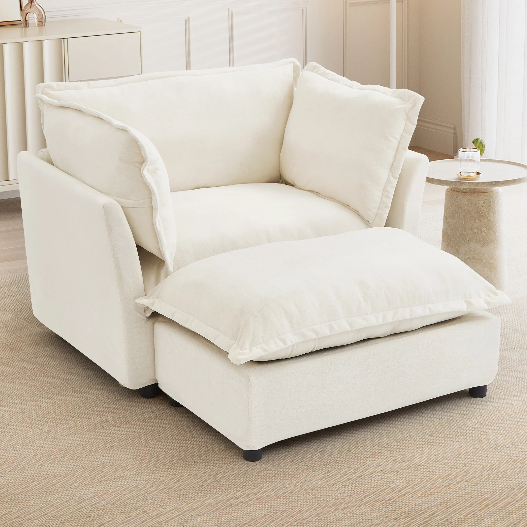 Walker Edison | Cozy Modern Chenille Armchair with Ottoman