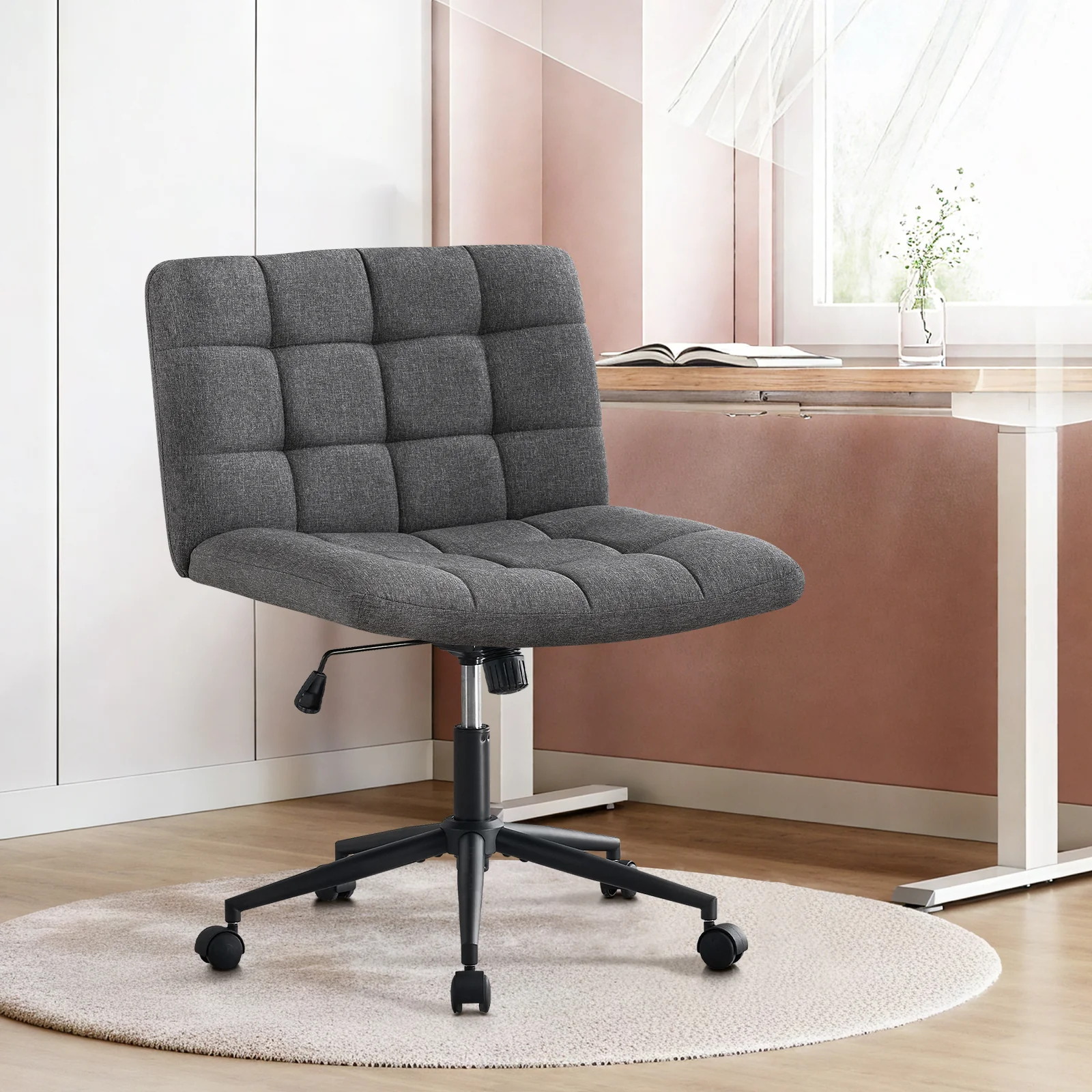 Walker Edison | Viral Wide Seat Linen Office Desk Chair with Wheels