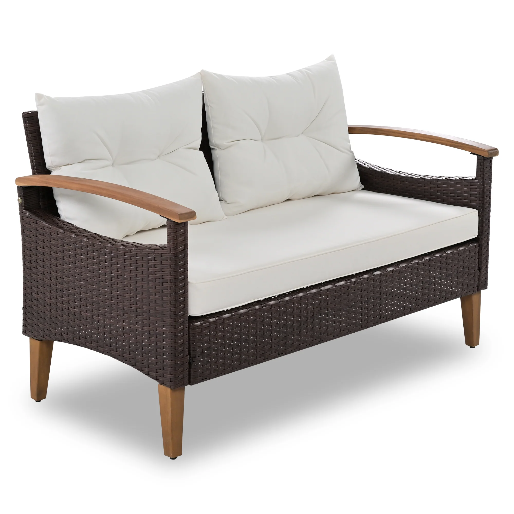 Walker Edison | 4-Piece Brown Rattan Outdoor Sofa Set with Table