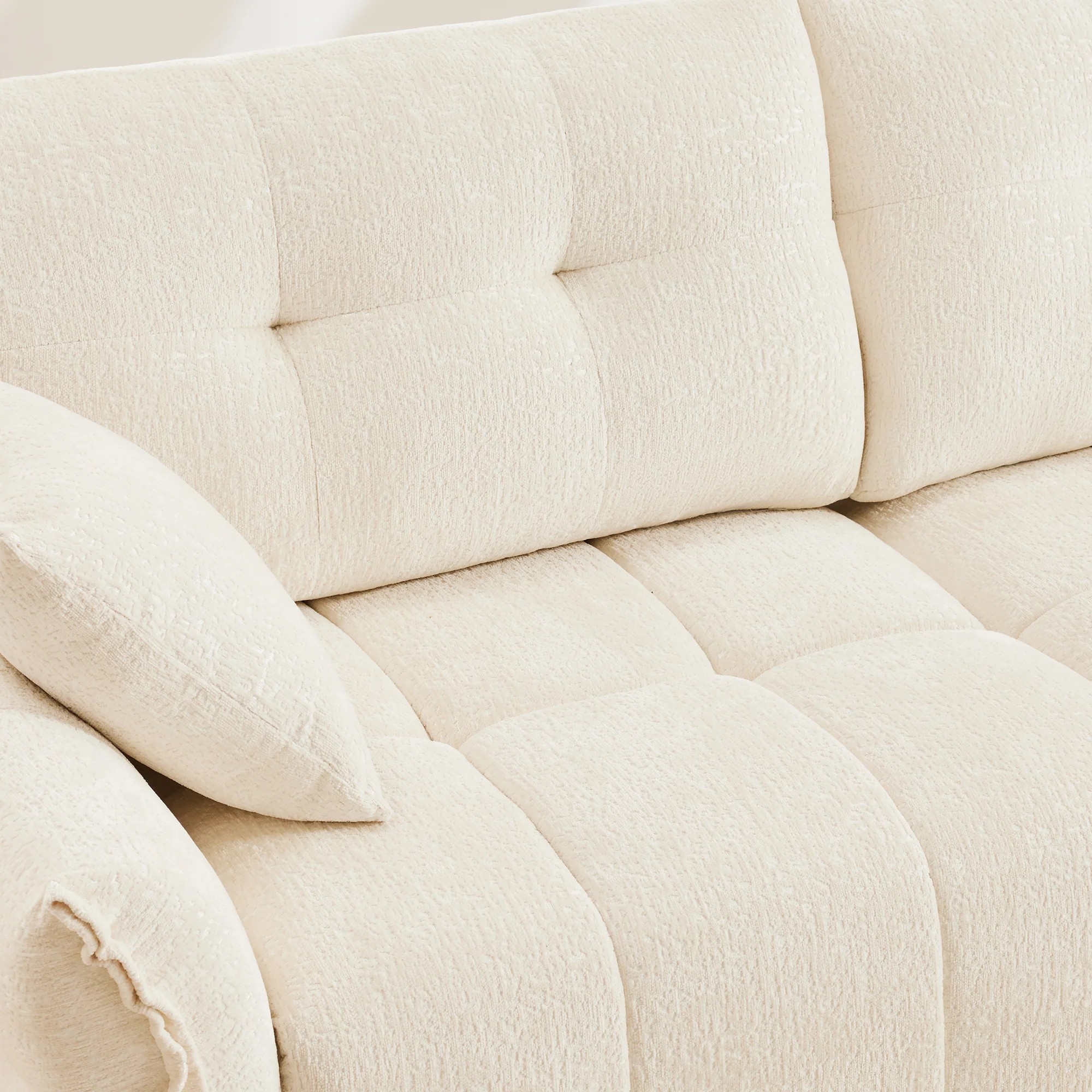 Walker Edison | Chenille Tufted 3 Seater Sofa Set With Ottoman And Throw Pillows