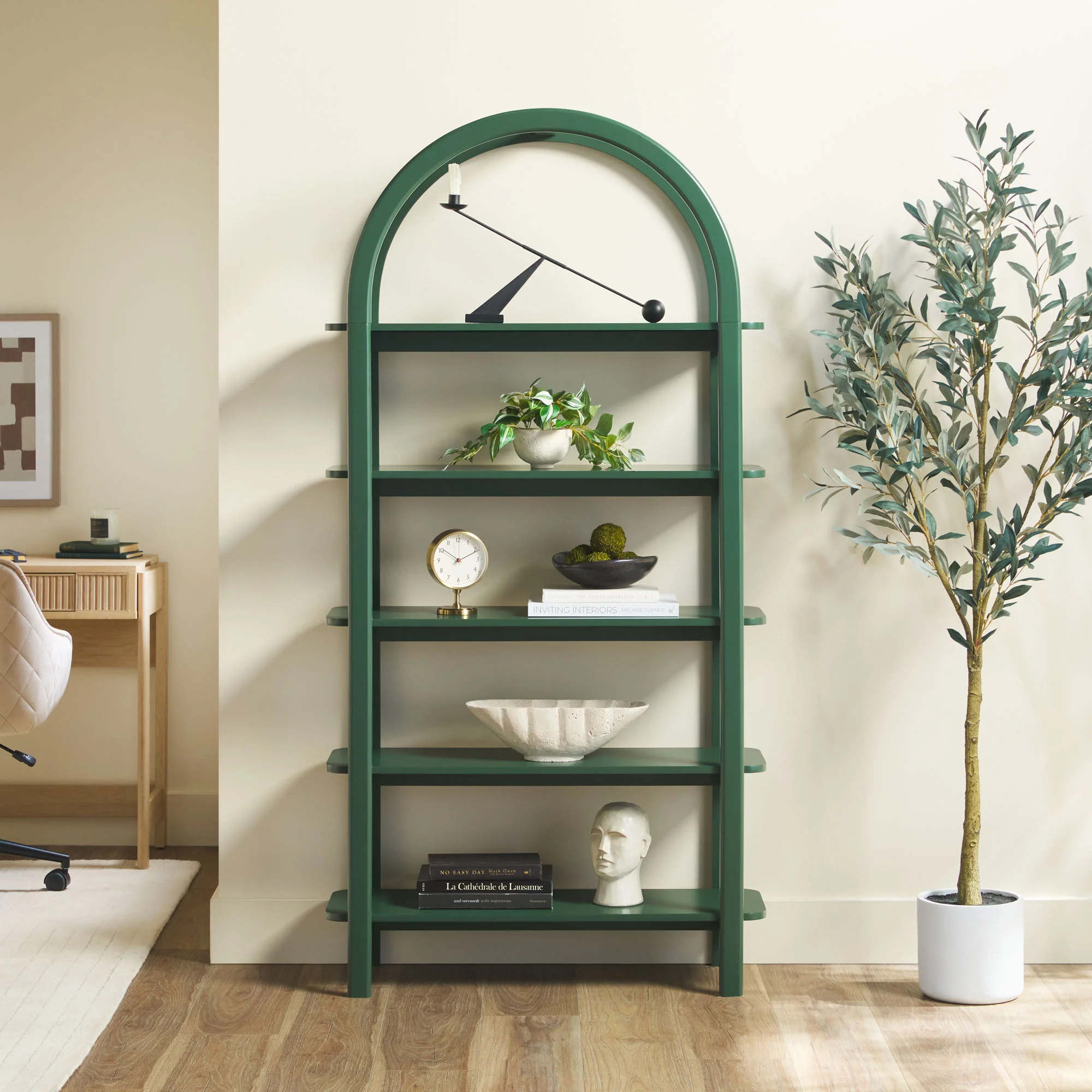 Zoey Modern Arched Wood Storage Bookcase