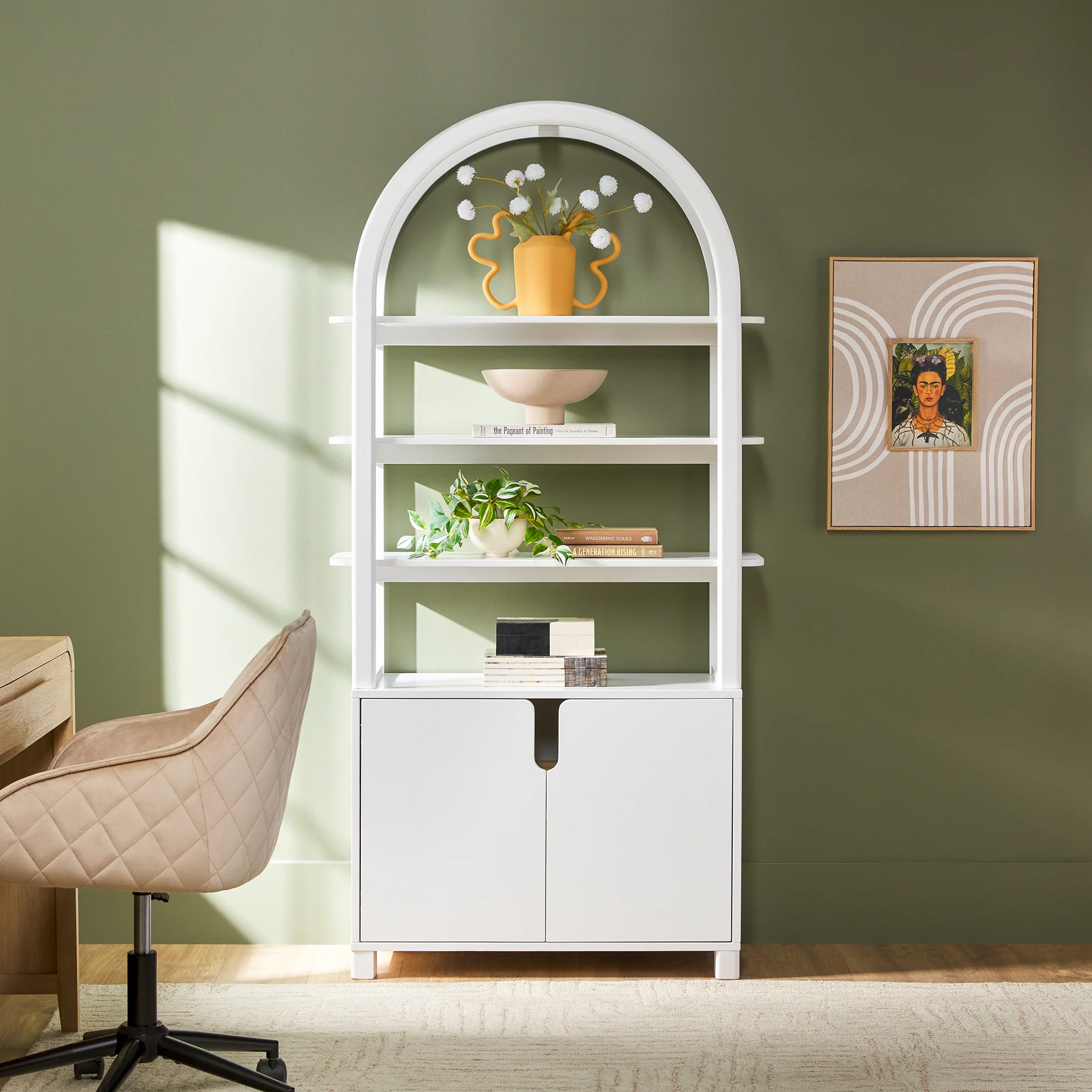 Zoey Modern Arched Wood Cabinet Storage Bookcase