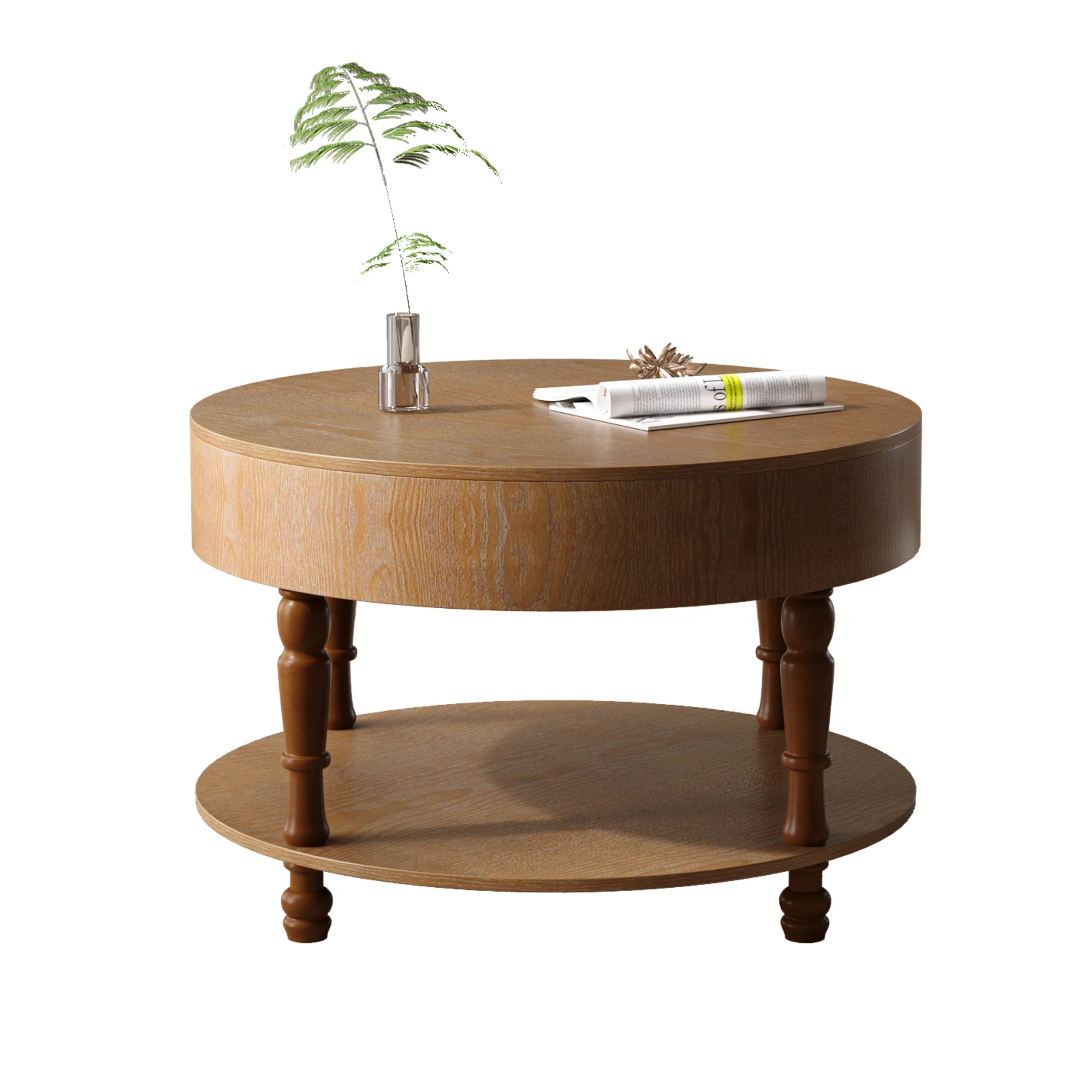 Walker Edison | Elevated Traditional 31.5' Round Coffee Table with Dual Storage