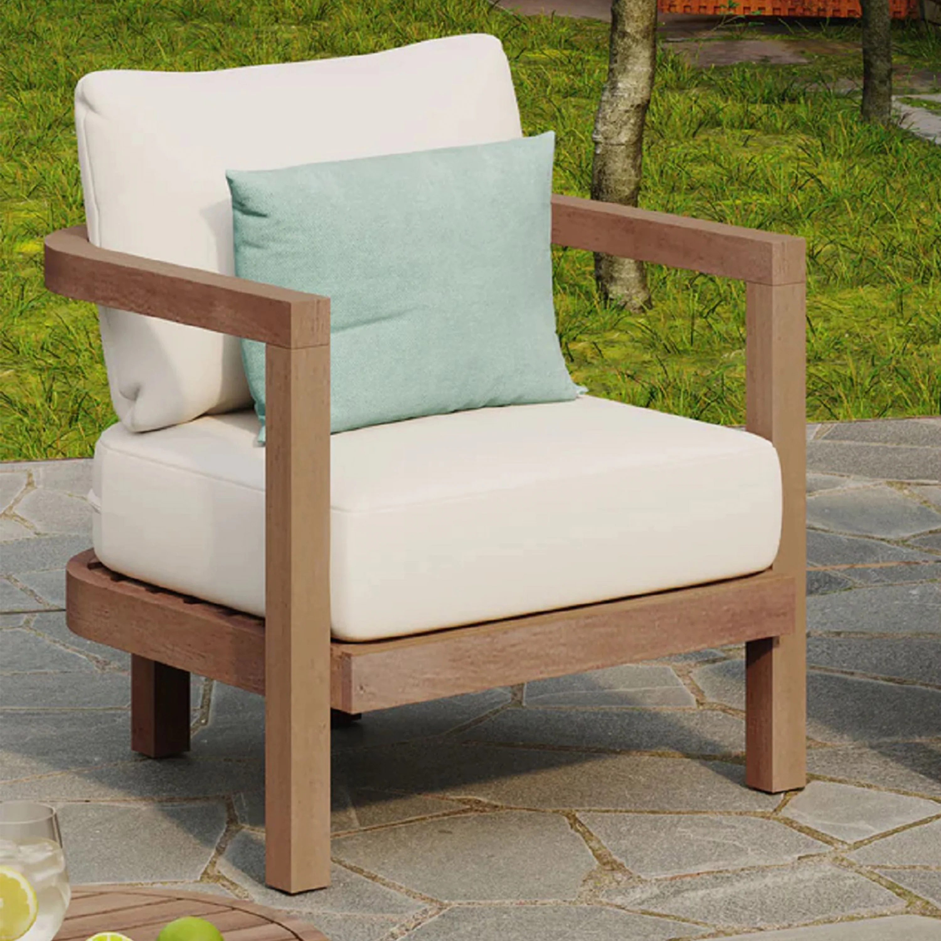 Walker Edison | Modern Outdoor Acacia Wood Patio Club Chair