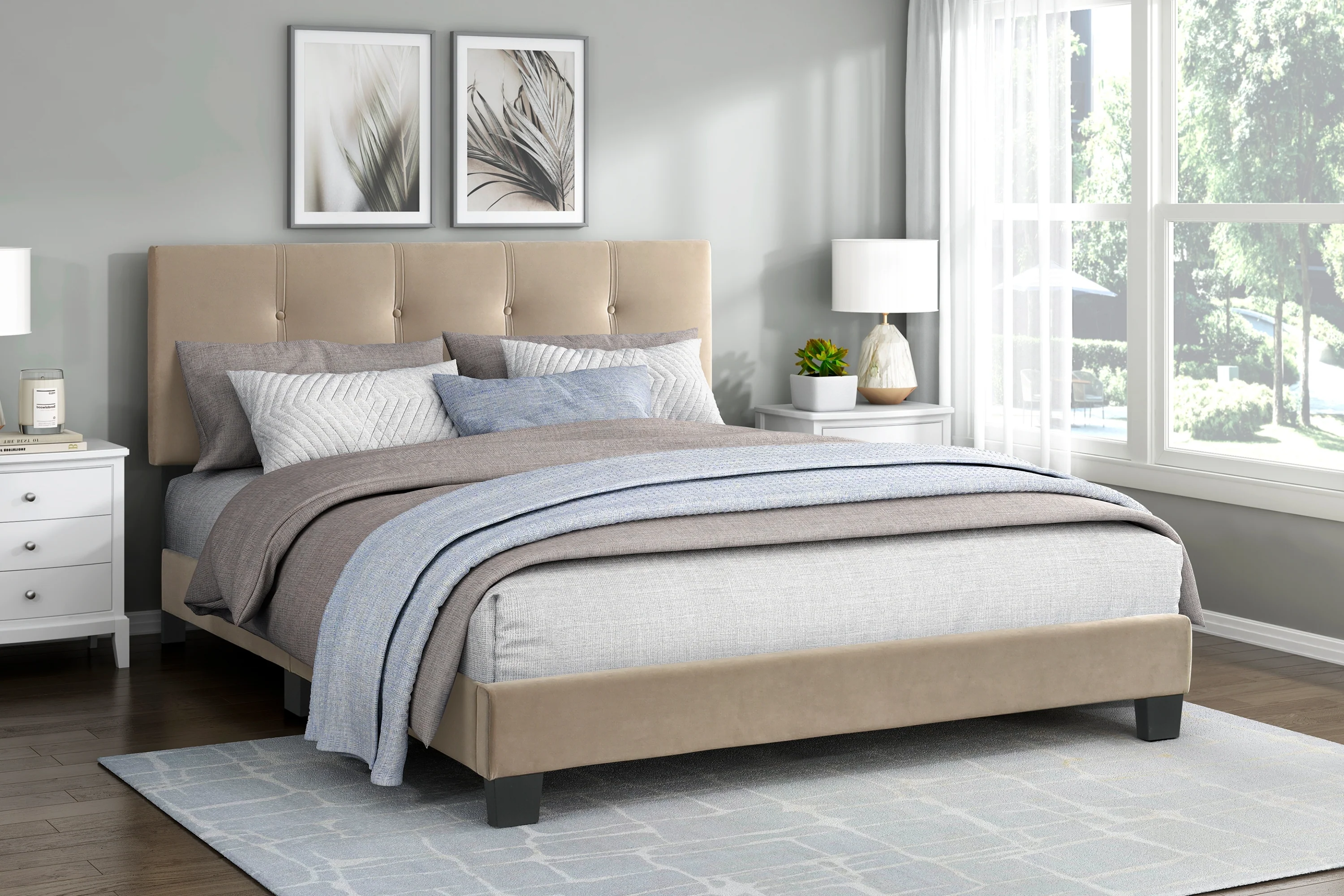 Walker Edison | Queen Velvet Platform Bed